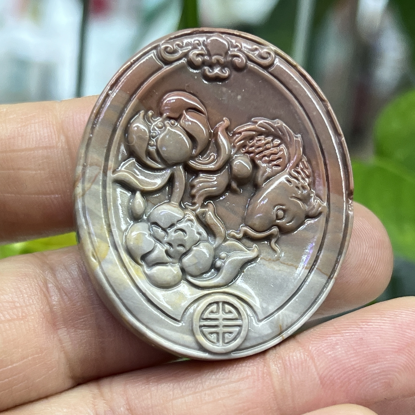 1.5 ” Natural Ocean jasper Carved flower Fish skull Crystal Healing gift1pc