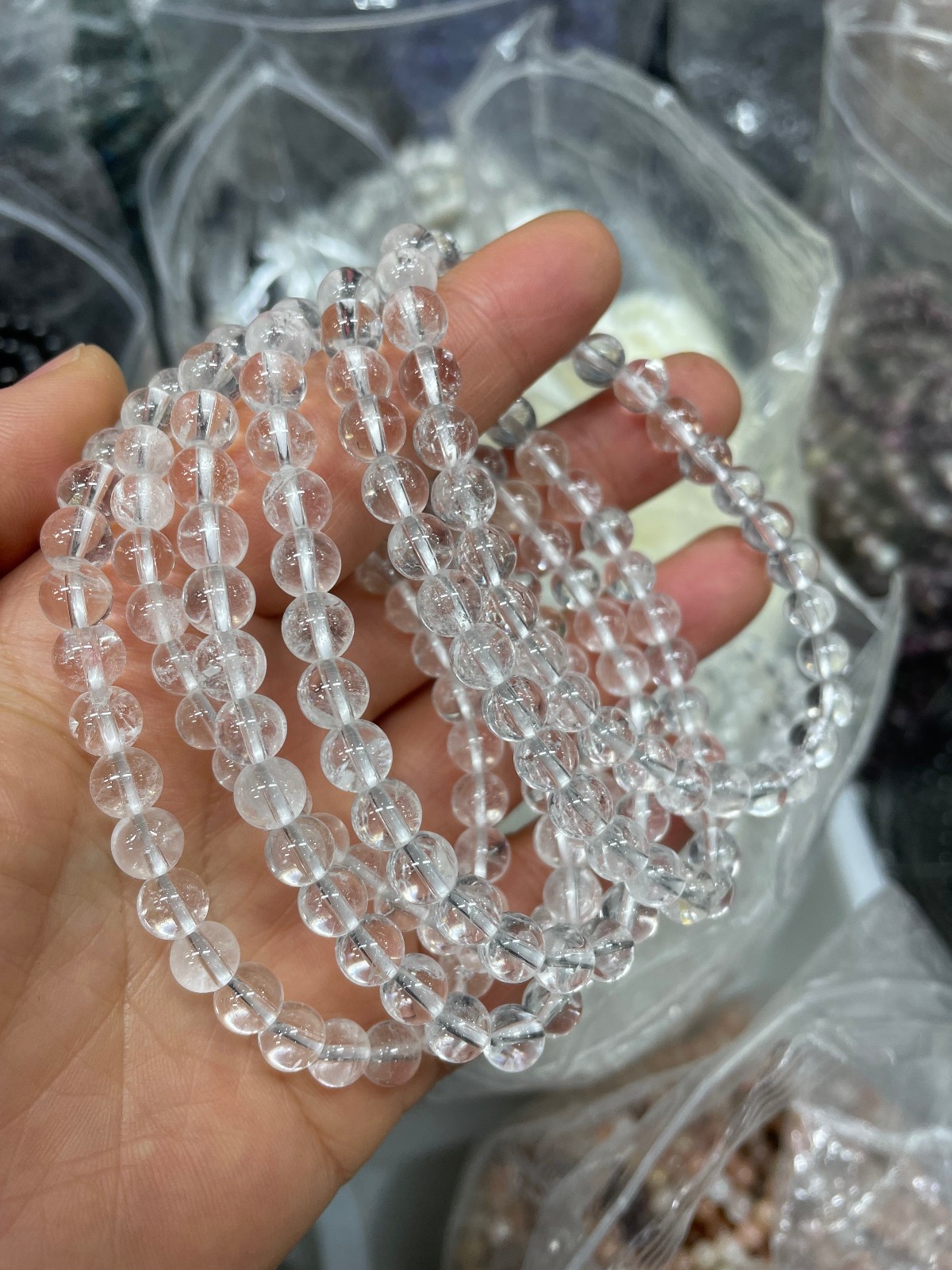 6mm 10pcs Natural White Quartz Crystal Beads Bracelet AAAA