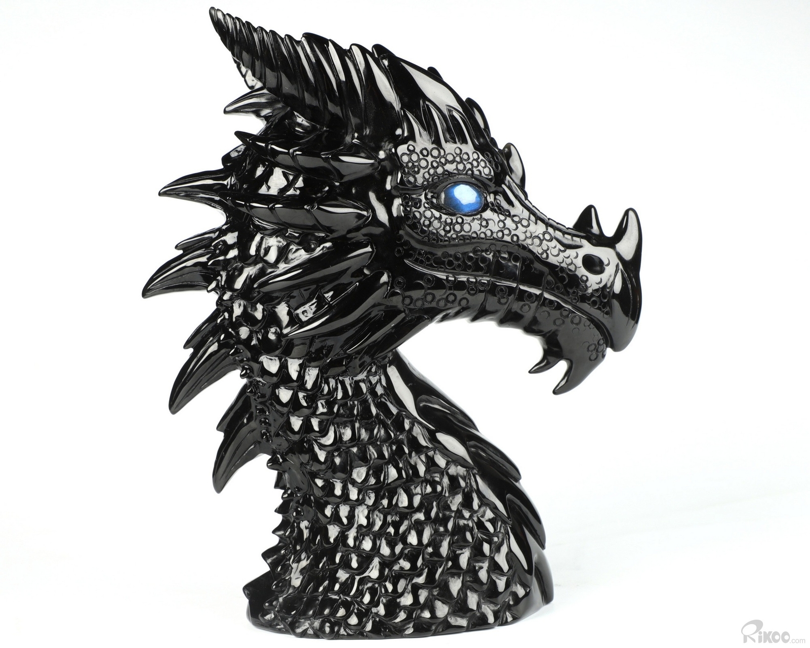 7.1″ Black Obsidian Carved Crystal Dragon & Labradorite Eyes Sculpture, Healing