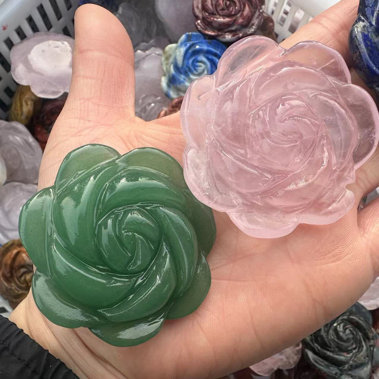 2″ Natural Mix Quartz hand Carved Crystal rose flower reiki Healing random 1pc