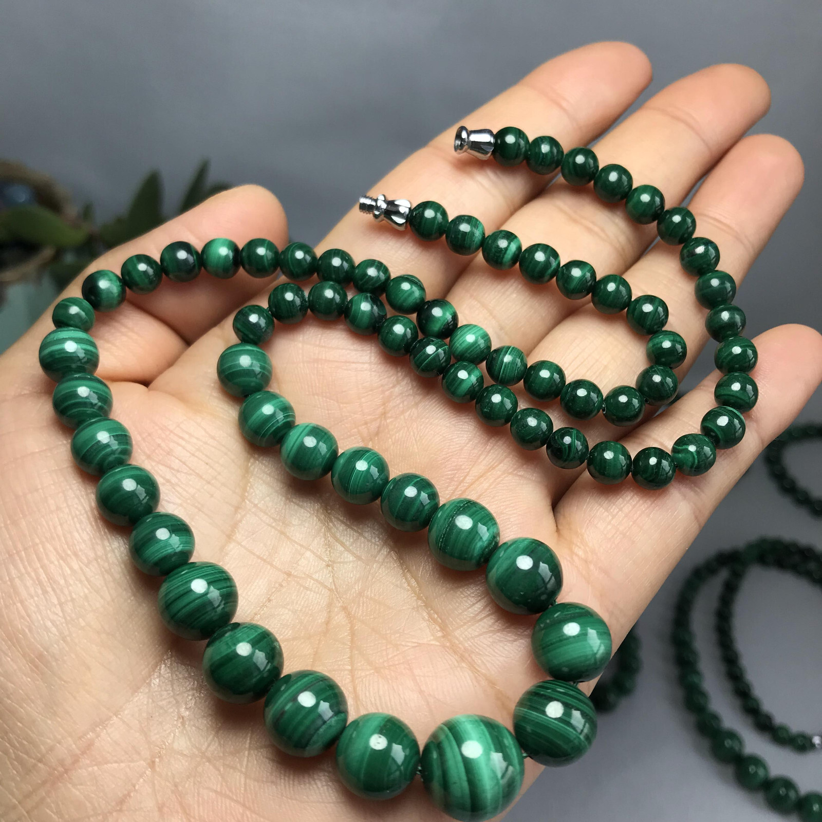 6mm-12mm Natural malachite gemstone Crystal chain beads necklace 54g-55g A5266