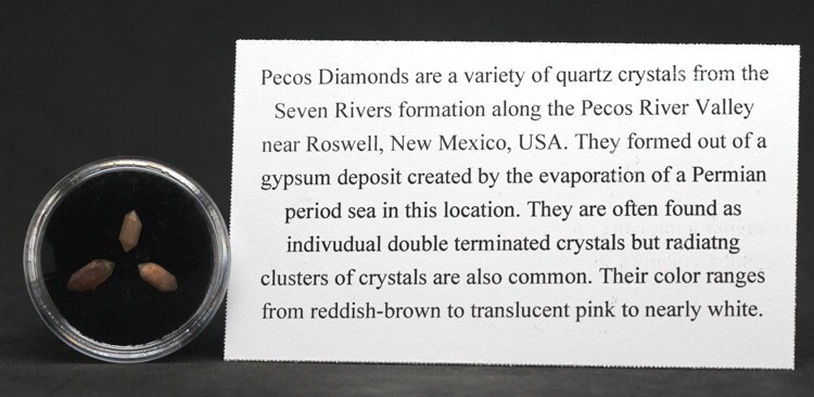 PECOS DIAMOND QUARTZ Specimen Crystal Cluster Mineral NEW MEXICO 3PCS w/ ID card