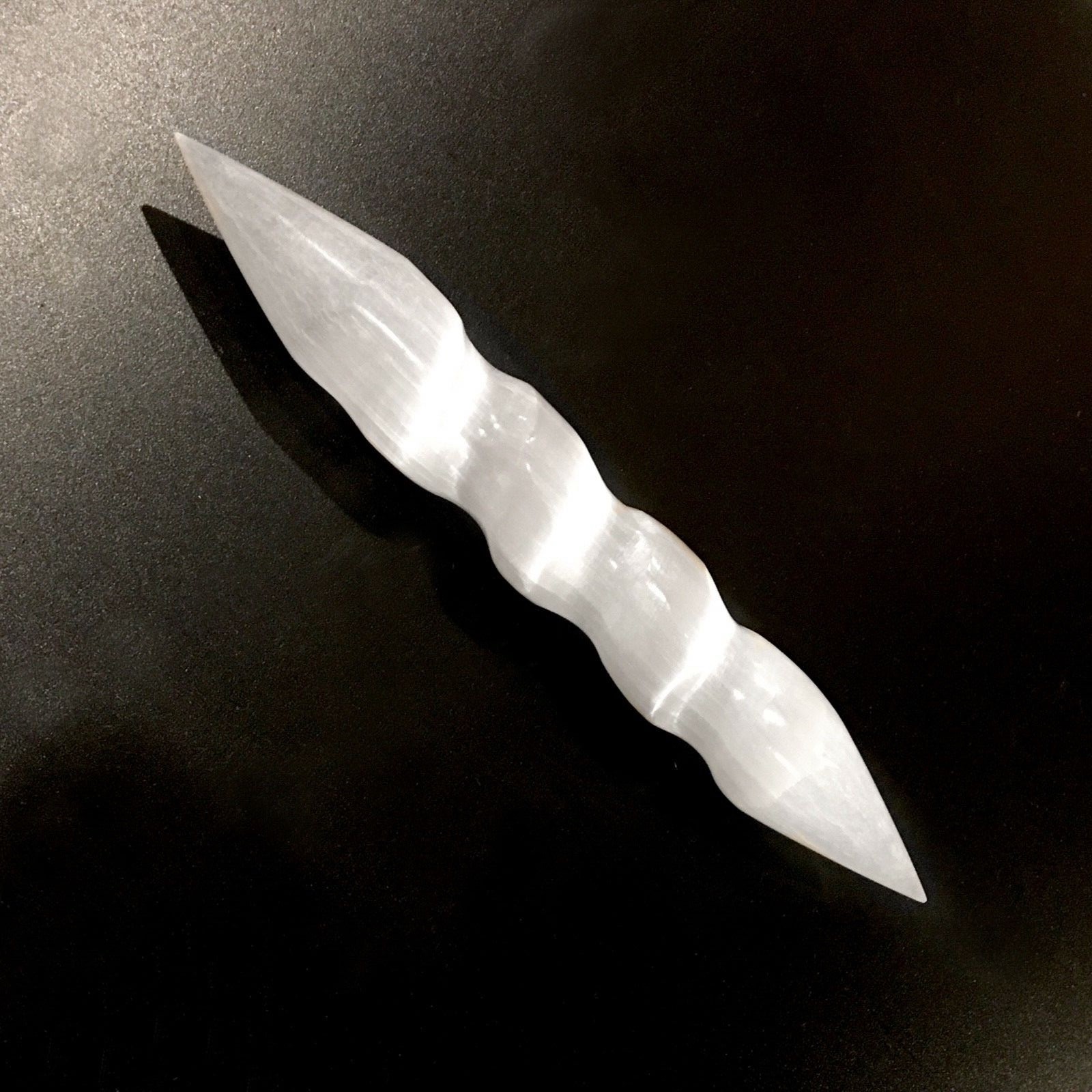 Smooth Polished Selenite Massage Wand ” Double Point Tip Round Spiral Crystal Wa