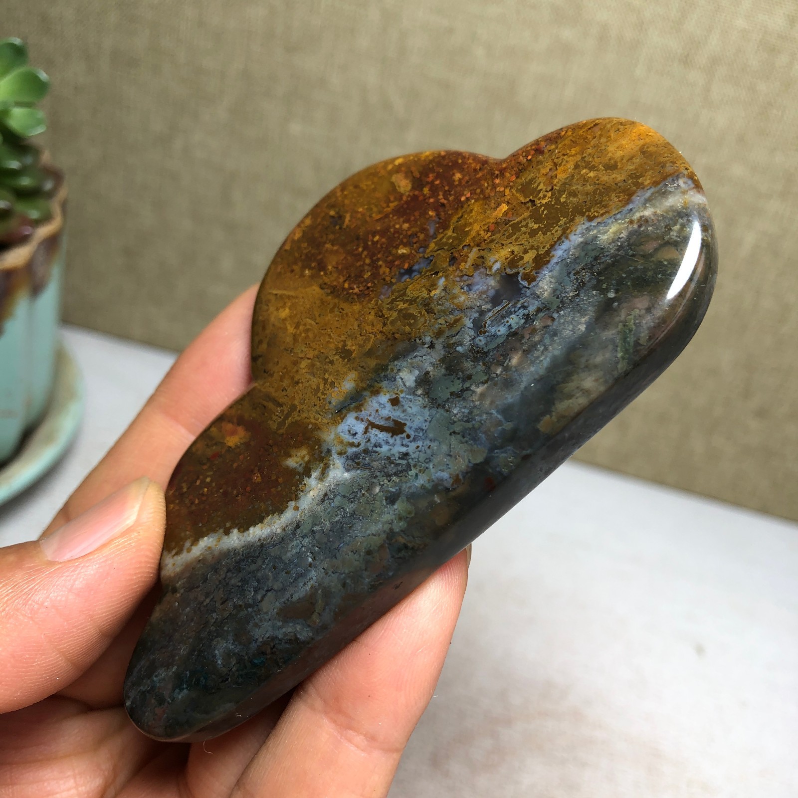 85mm Natural Ocean Jasper Hand carved clouds Crystal specimens 76g A4469