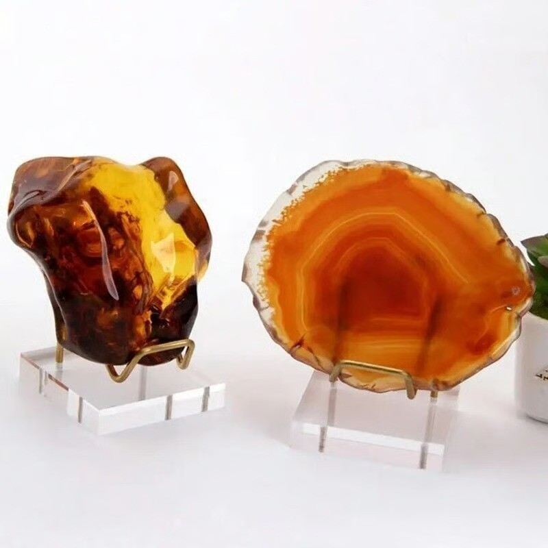 Small Crystal Mineral Display Stand Acrylic Base Silver-Color Metal 2″