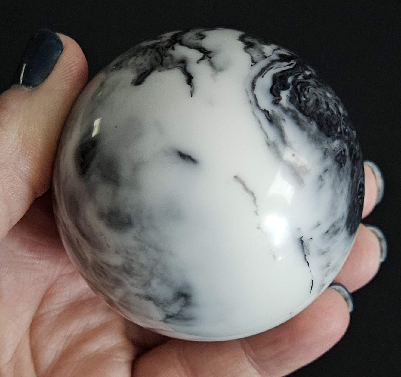 Black & White Marble Agate (?) Orb Sphere 2.25″