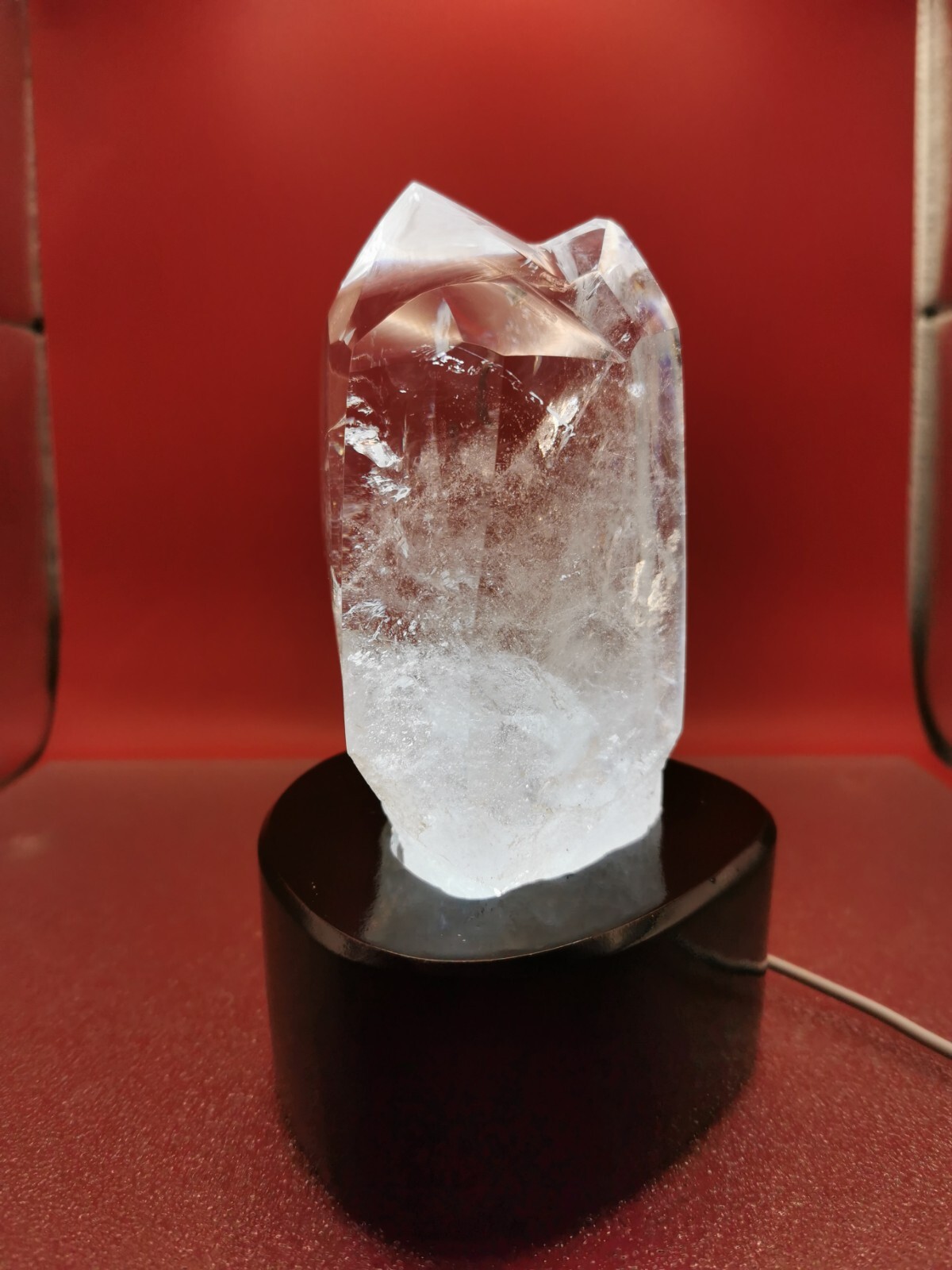Natural Clear Quartz Double Point Obelisk Crystal With Custom Light Stand 2+LB