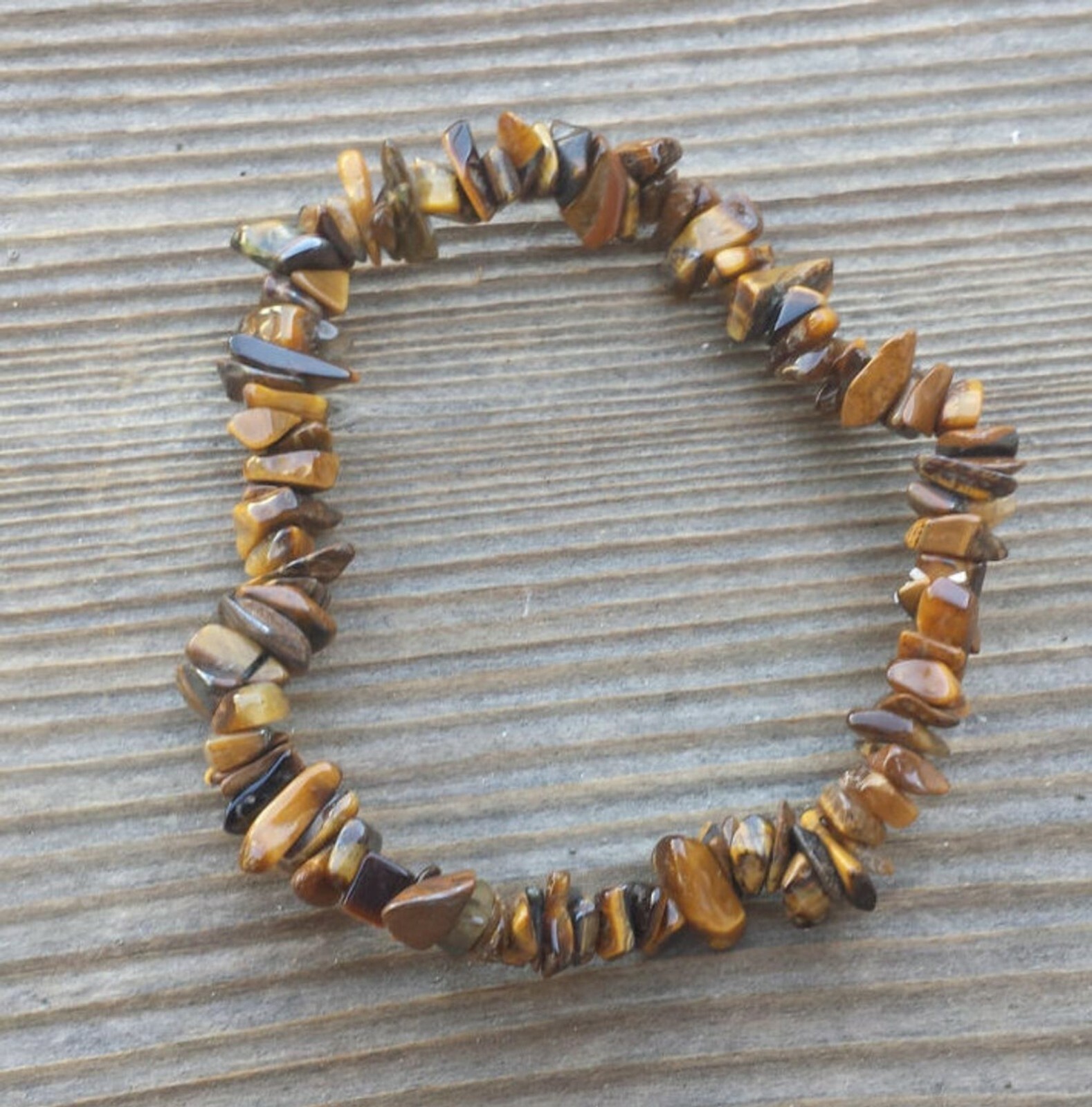 NATURAL TIGER EYE STONE GEMSTONE STRETCHY CHIP BRACELET