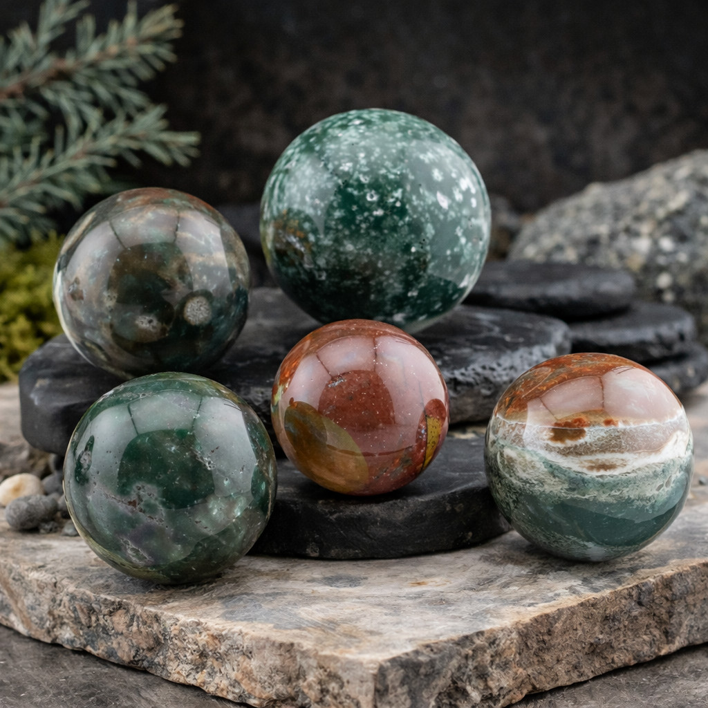 Natural Ocean Jasper Crystal Sphere Spiritual Healing Protection Gemstone Ball