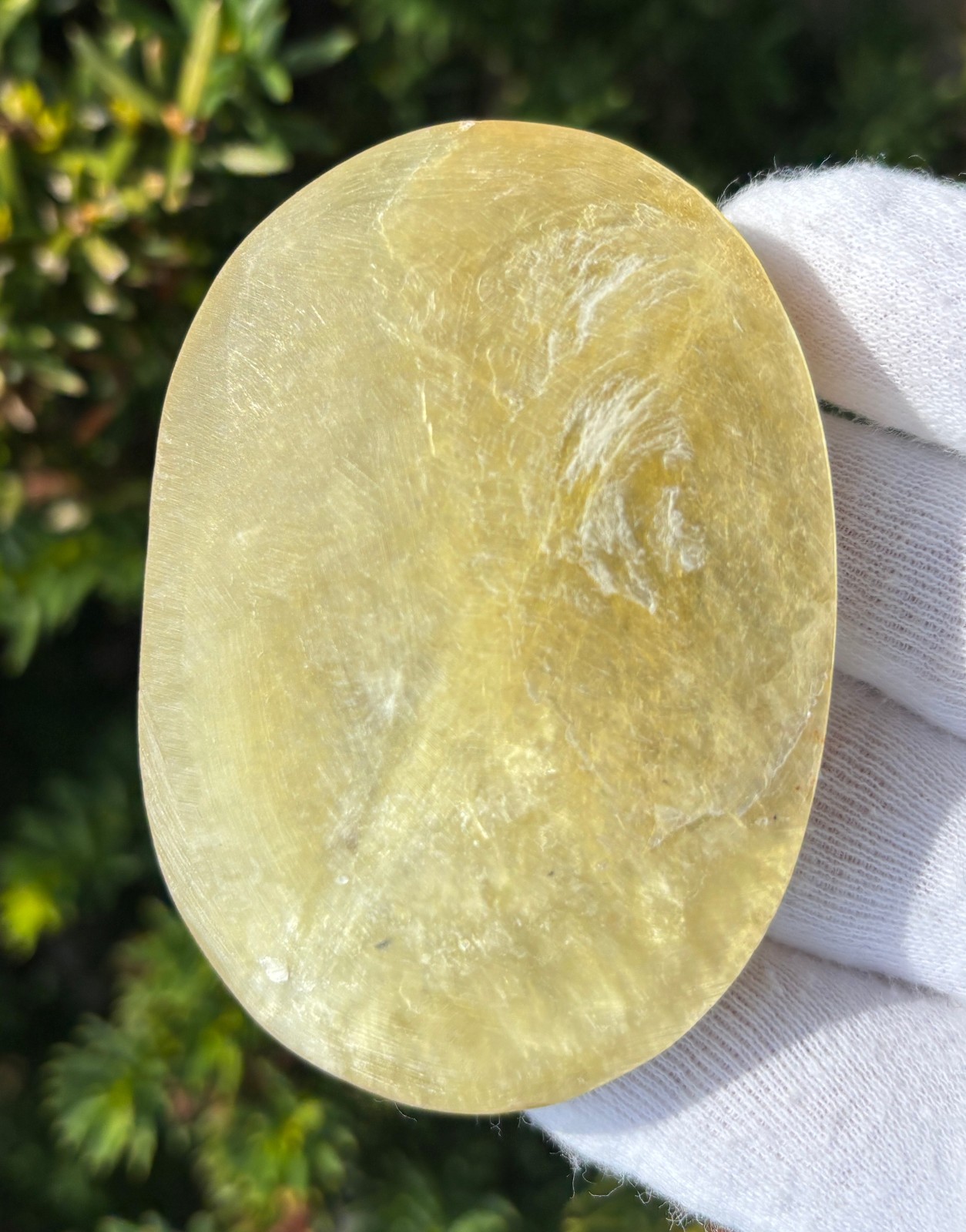 92g 2.74″ UNCOATED YELLOW GOLDEN GOLD MICA PALMSTONE PALM STONE NON-LACQUERED