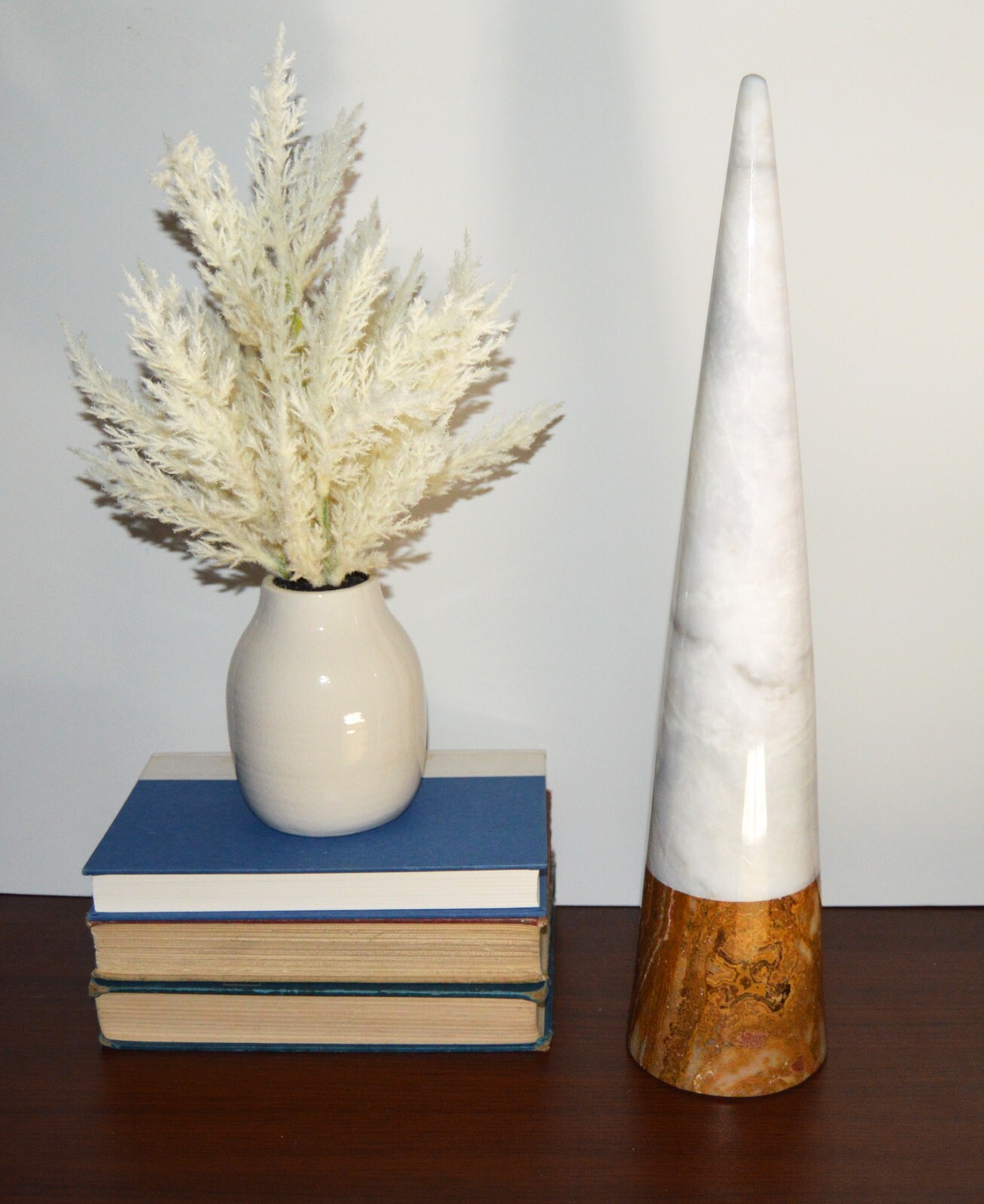 BN Marble Conical Tower – White and Brown – Almost 18″ in height