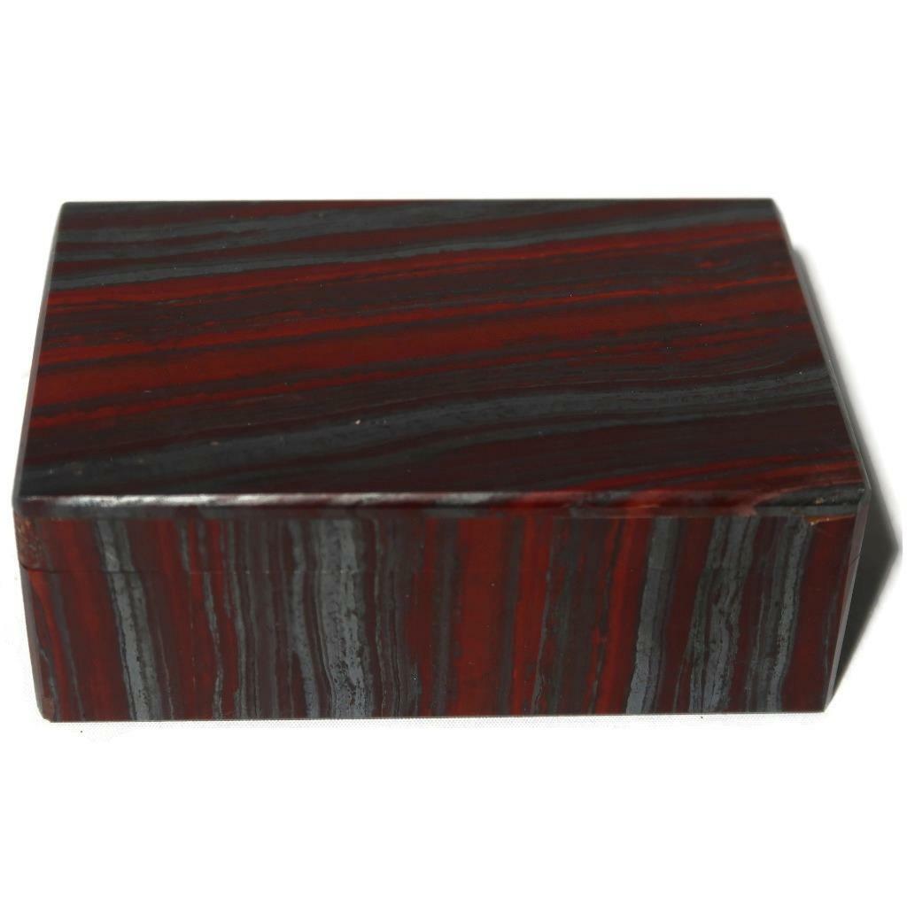 Polished Banded Hematite Red Jasper Jewelry Lidded Trinket Box, 2 1/8″ x 3 1/4″
