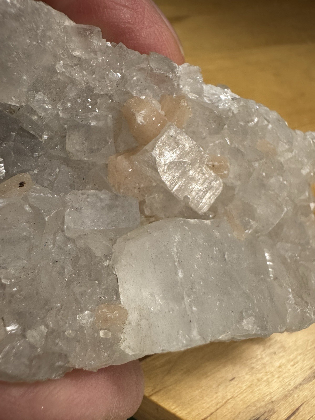 7099 Apophyllite With Stilabite India 1.5”T 2.0”W 3.4”L Wt. 8 Oz.