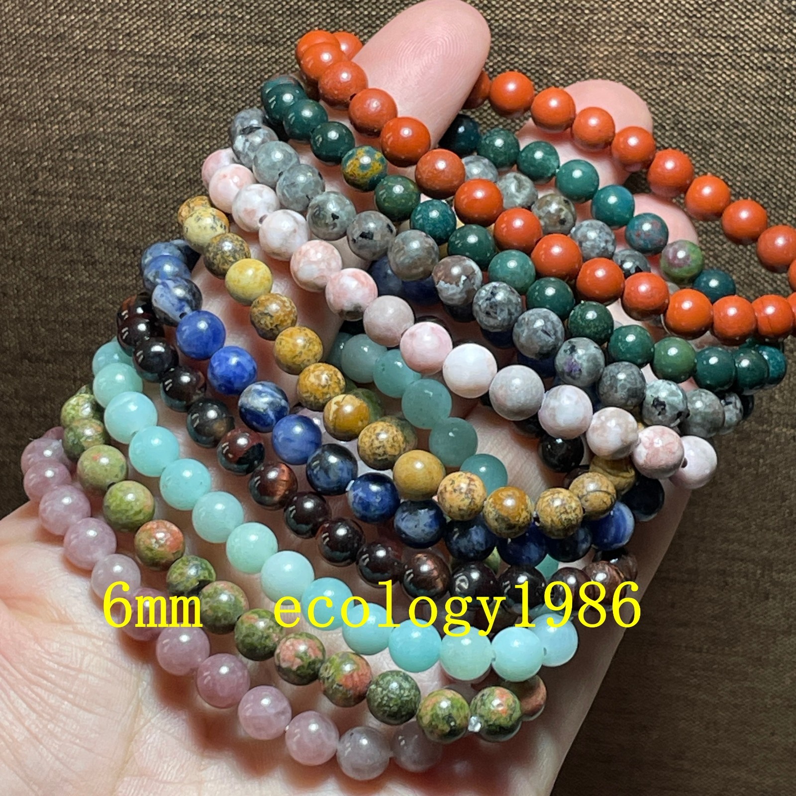 50Pcs Wholesale Beautiful Stone 6mm ball Beads Healing crystal Stretch Bracelet