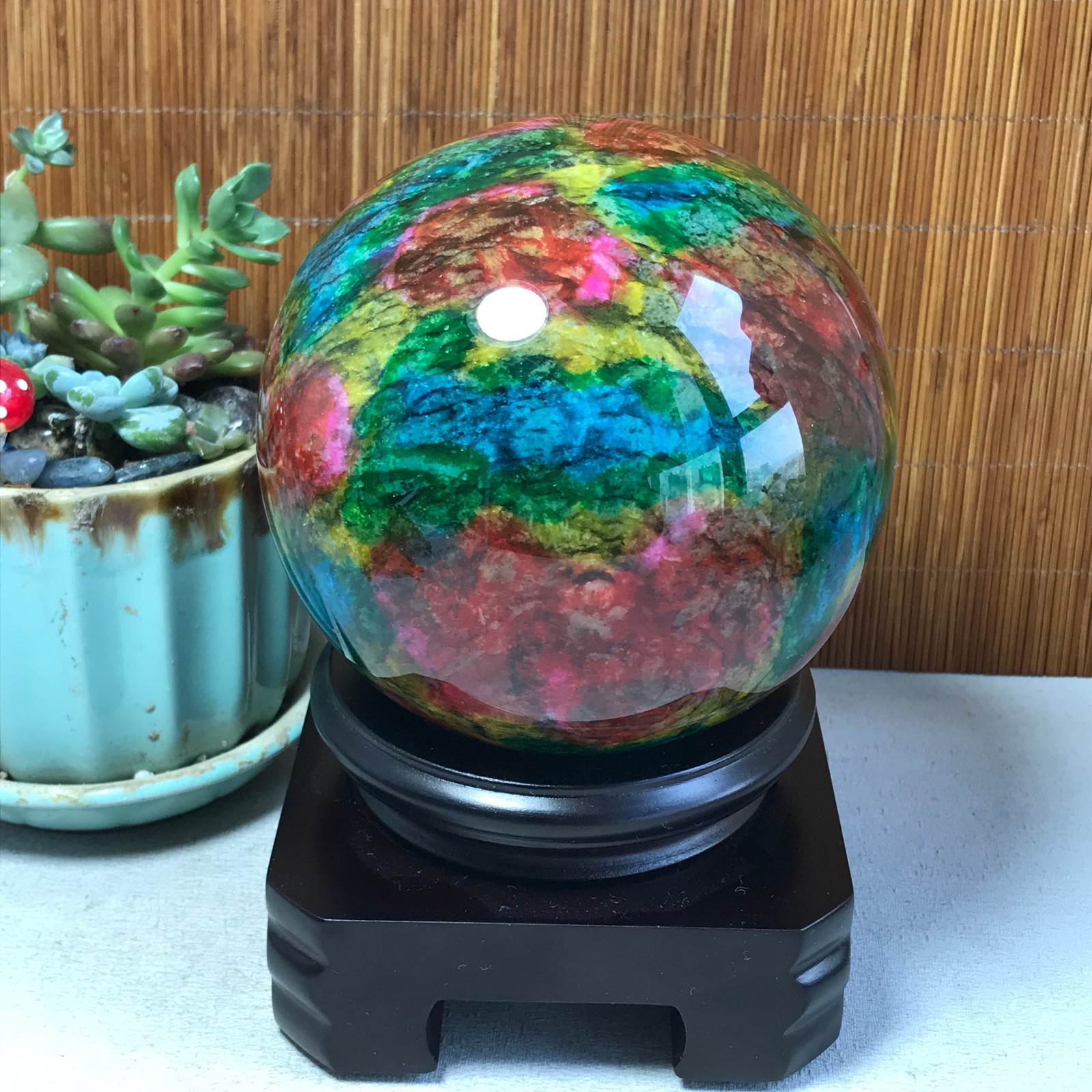 Natural “Seven Colors Jade” sphere Ball -Taiwan China 1.84kg Base Random A5803