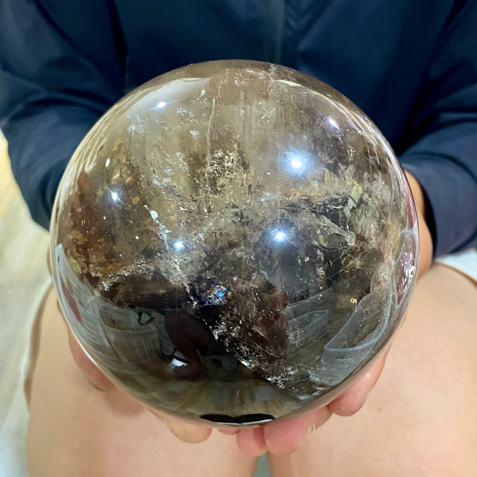 3.72LB Natural smoky Crystal Clear Quartz Crystal Sphere Ball Healing Meditation