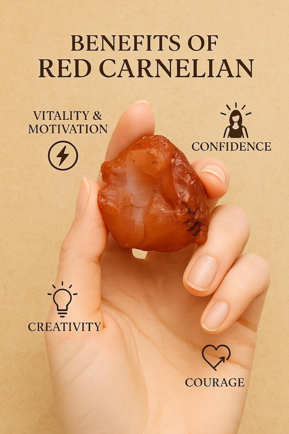 Large 1.25-2.0” Natural Red Carnelian Raw Stone – Healing Crystal for Creativity