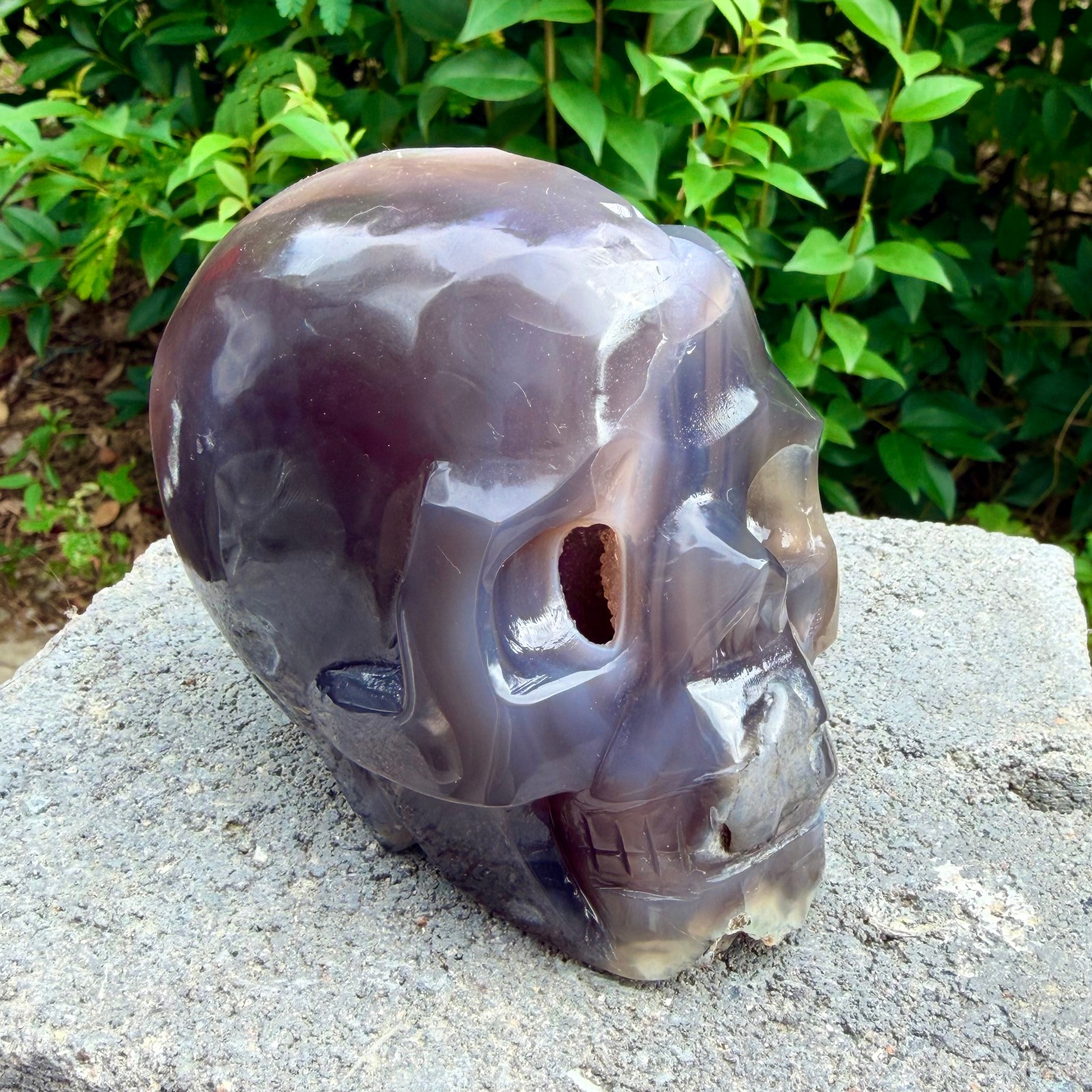 2.36lb Amethyst agate crystal cave skull, Rare hand carved skull specimen