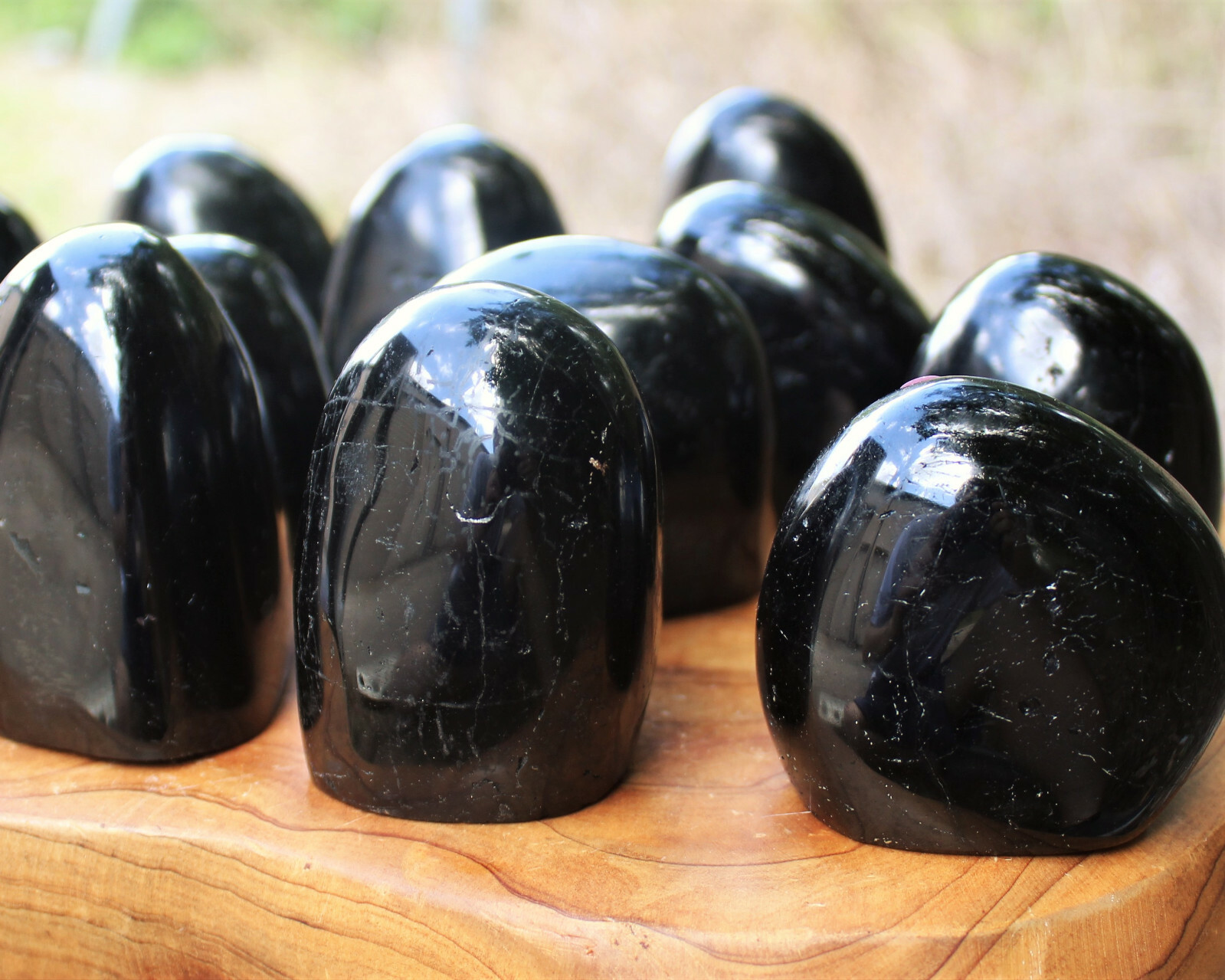 Polished Black Tourmaline Freeform: Cut Base Free Standing Display Specimens