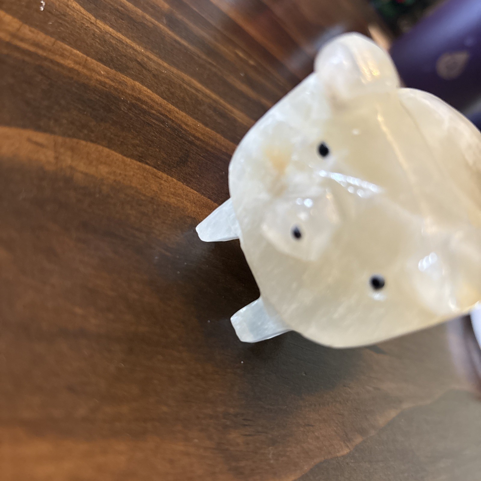 Carved White Opaque Quartz Stone Pig Figurine Healing Stone