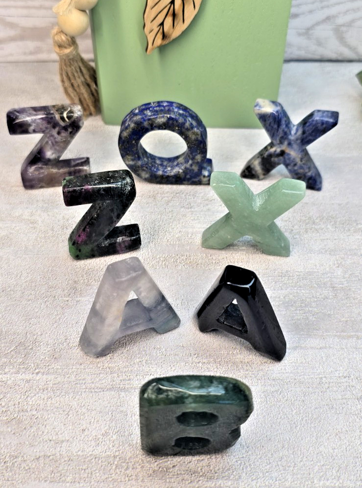 8 Large 1.5″ Carved Gemstone Letters Crystal Initials Sodalite Obsidian