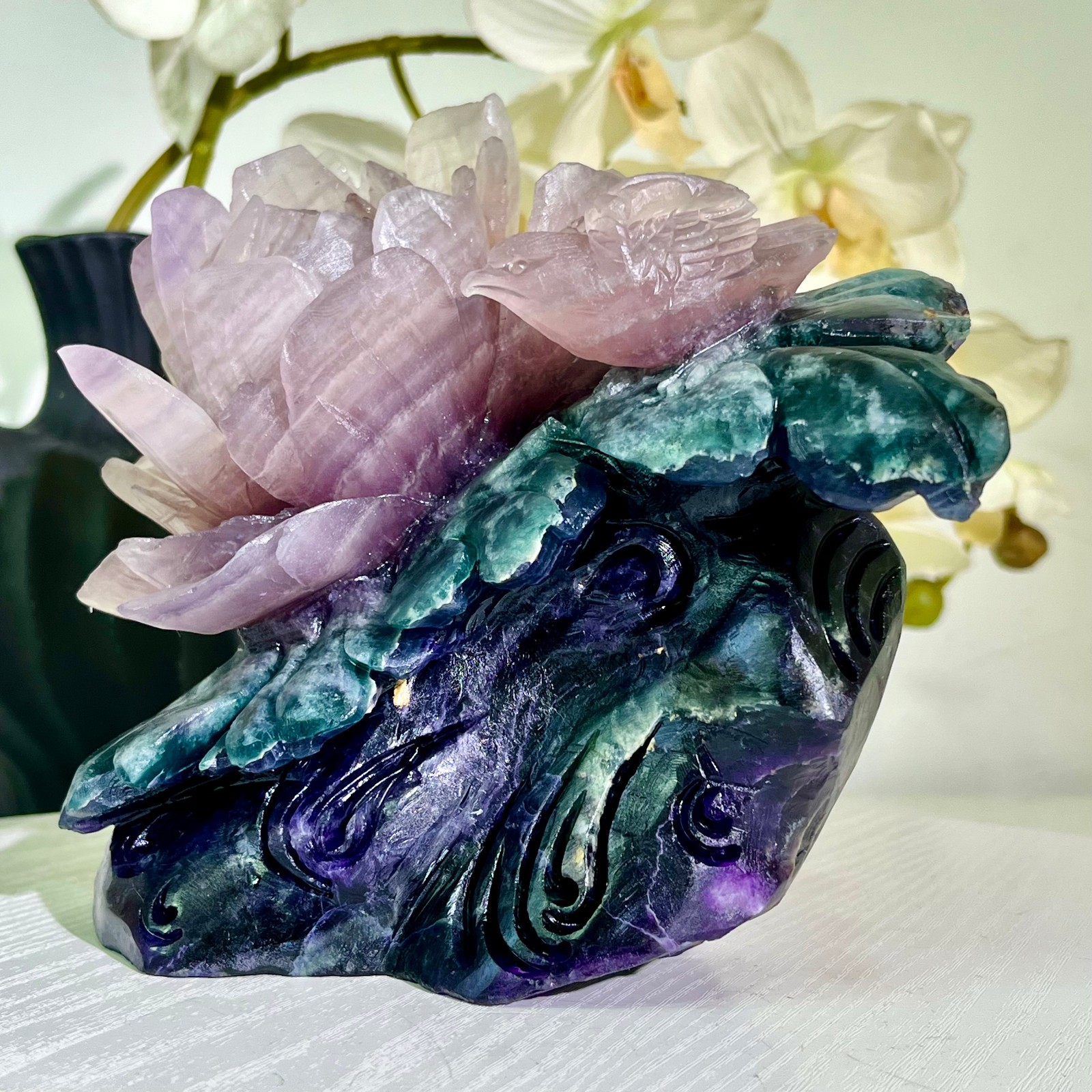 5.57LB Natural fluorite quartz products, hand carved and polished spiritual orn