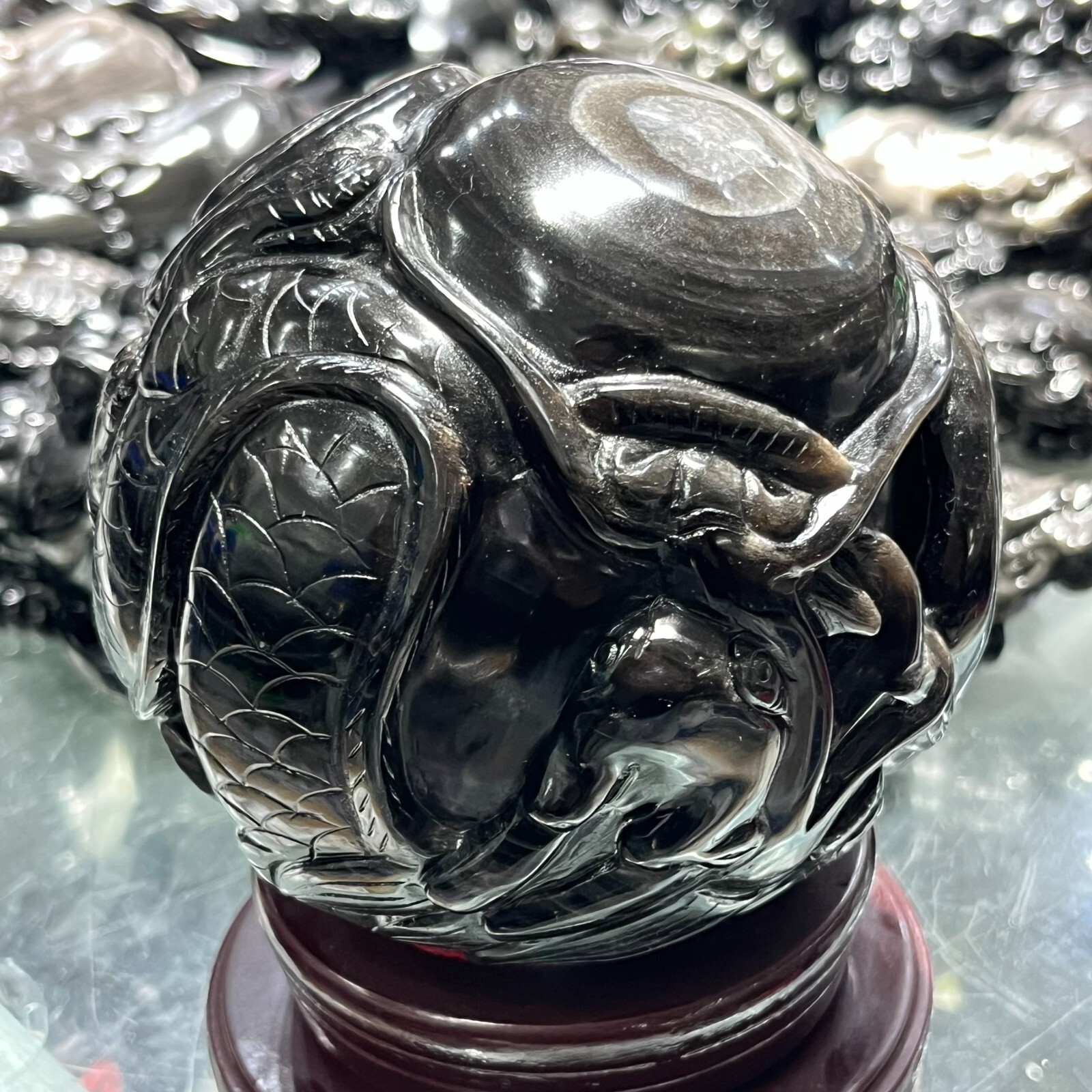2220g Natural Silver Obsidian Crystal Sphere Healing(Dragon and Phoenix Pattern)