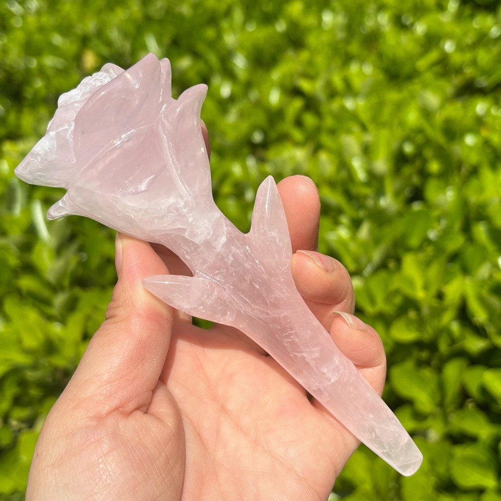 Natural Rose Quartz Flower Skull Crystal Carved Rose Skull Healing Gift 1pc