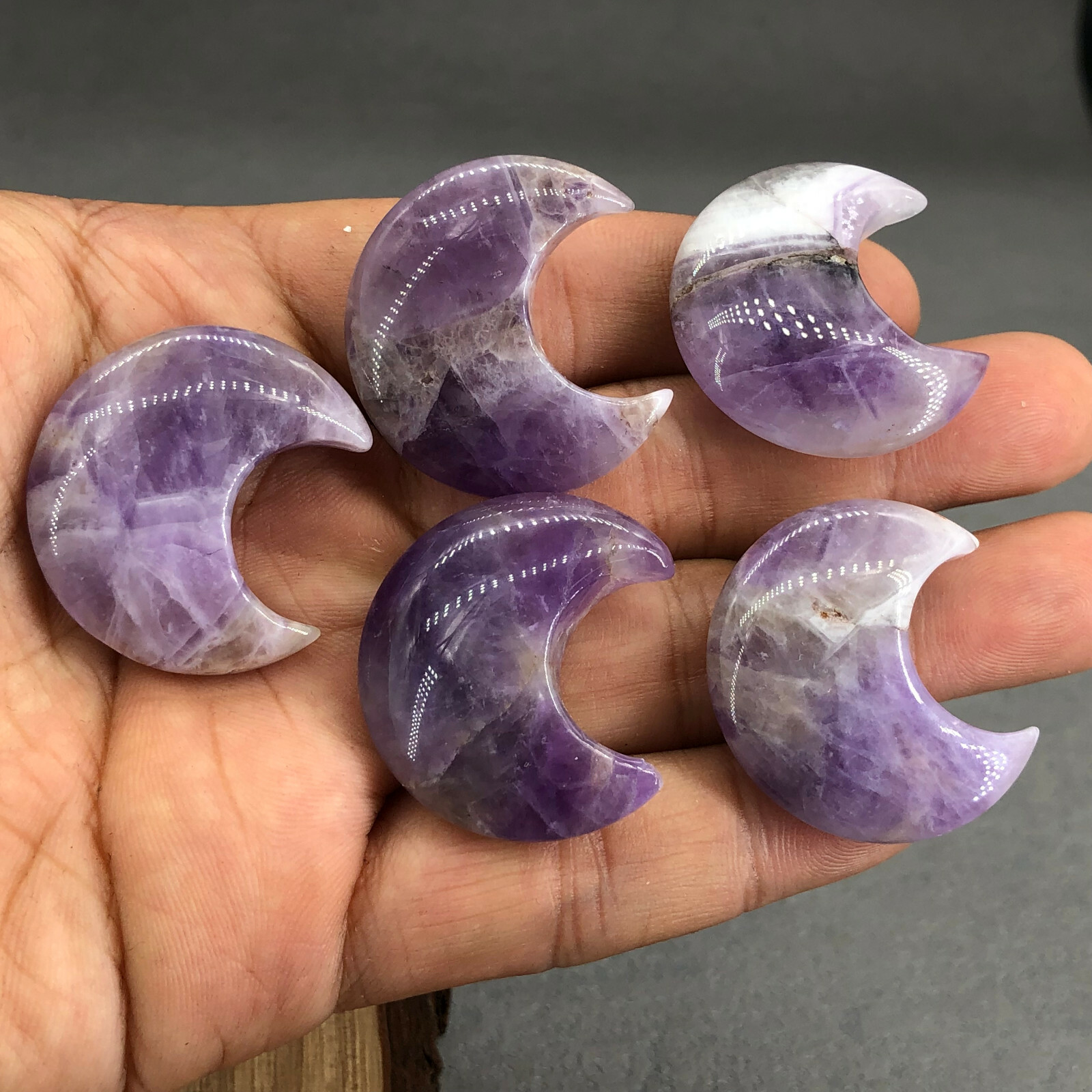 10pc Natural dreamy amethyst Quartz carved moon crystal reiki healing random