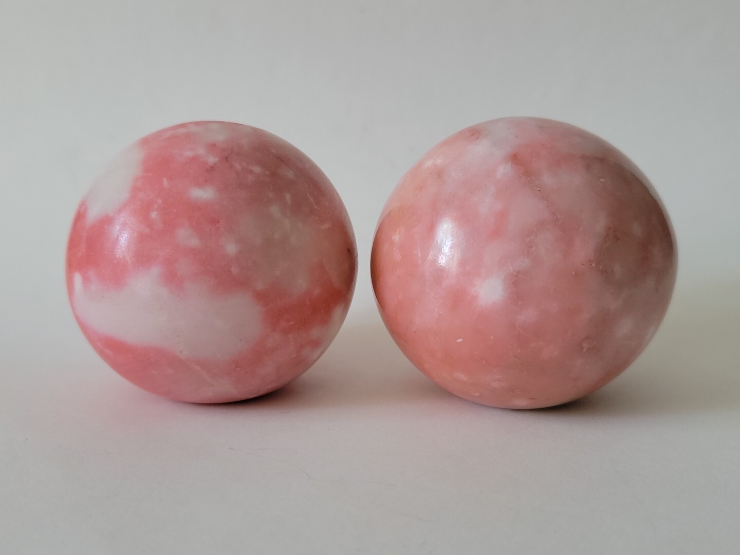 2 Vintage Pink Opal Alabaster Quartz Marble Stone Sphere Ball Orbs 2 3/8″