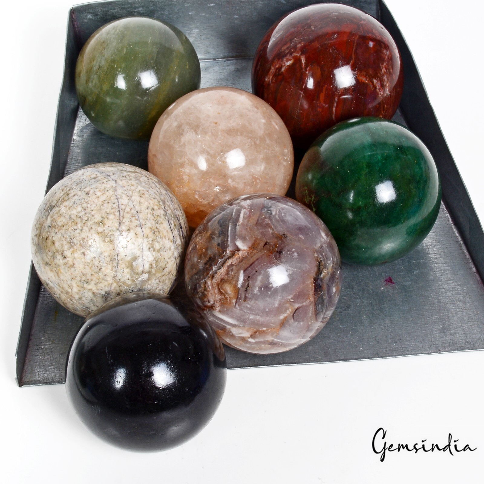 1.13 Kilo Natural Untreated Multi Gems Healing Crystal Mineral Sphere With Stand