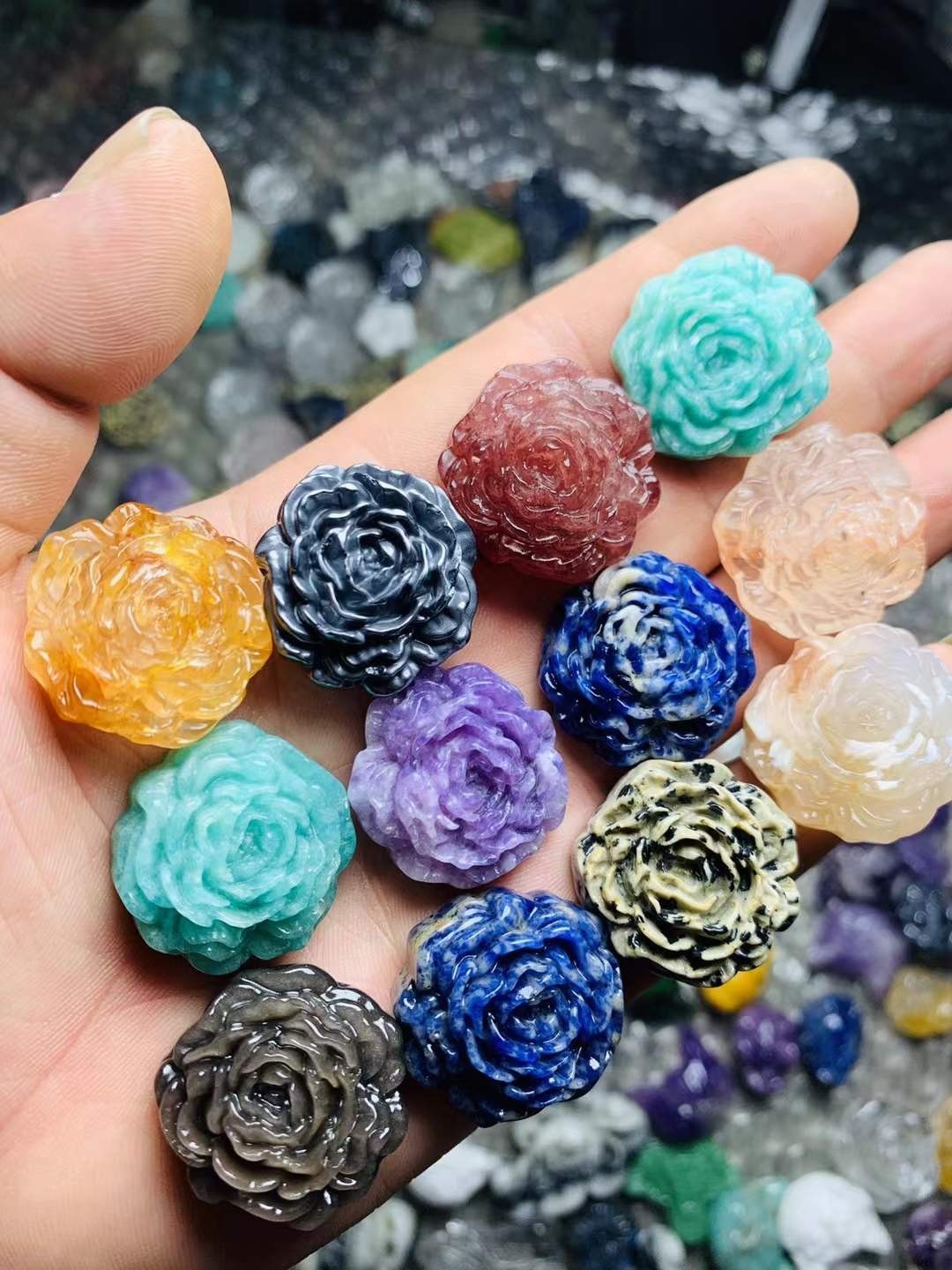 5pc Natural Mixed Quartz Carved Crystal Flower Skull Reiki Healing Decor Gift