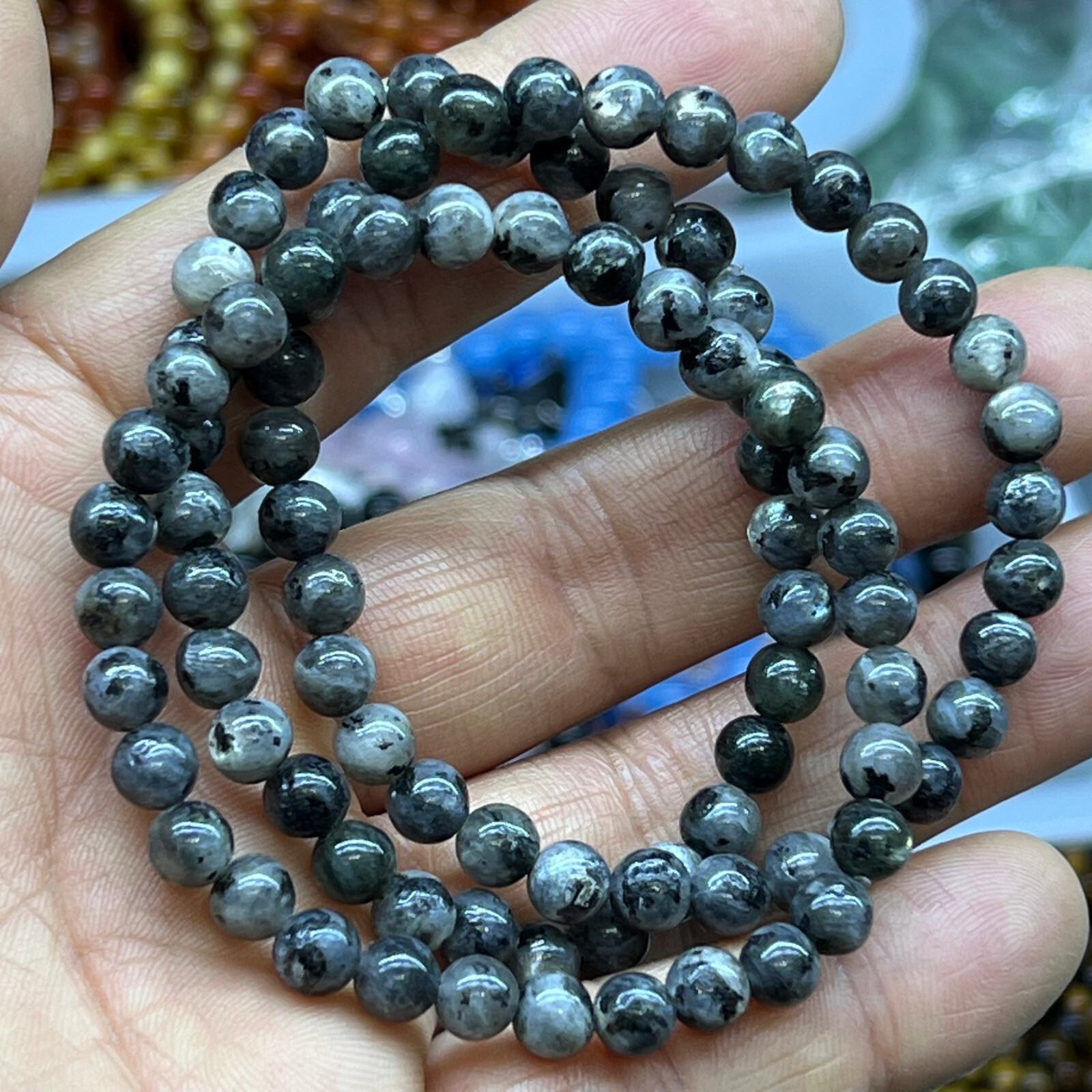 Wholesale Lot 6 Pcs Natural ShimmerStone 6 mm 7.5″ Crystal Stretch Bracelet