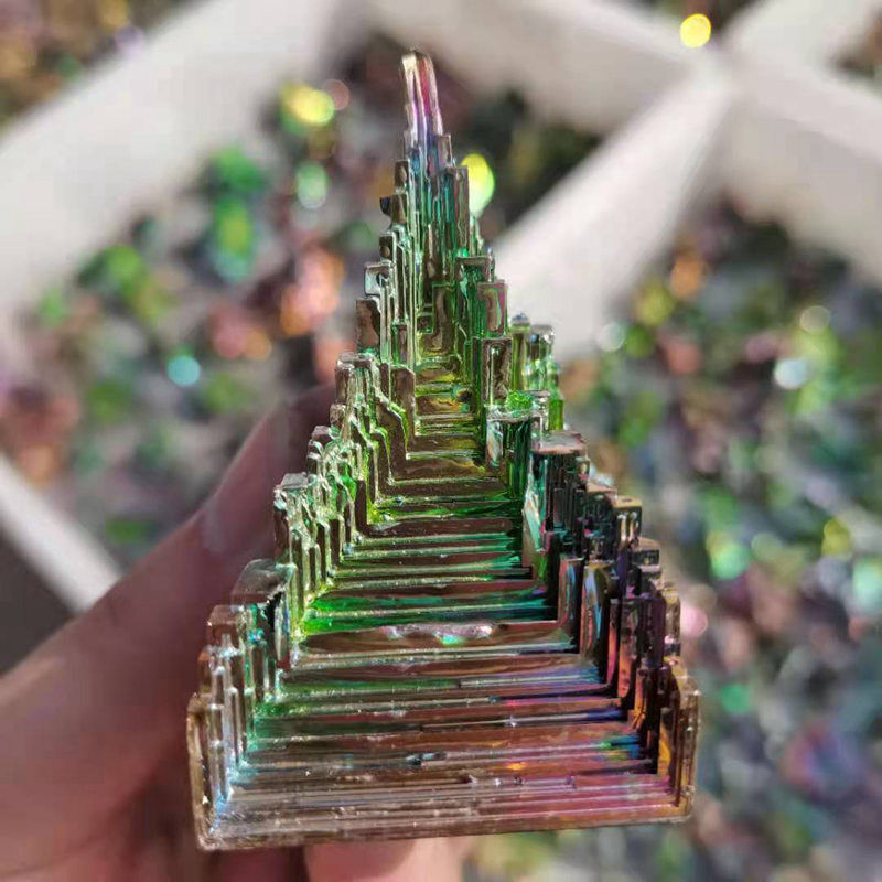 Natural Rainbow Aura Titanium Bismuth Crystal Cluster Energy Meditation Stone