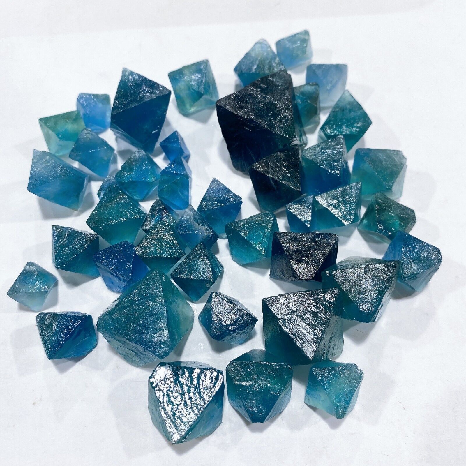 US 100g Natural Blue Fluorite Octahedron Crystal Mineral Crystal Reiki Healing