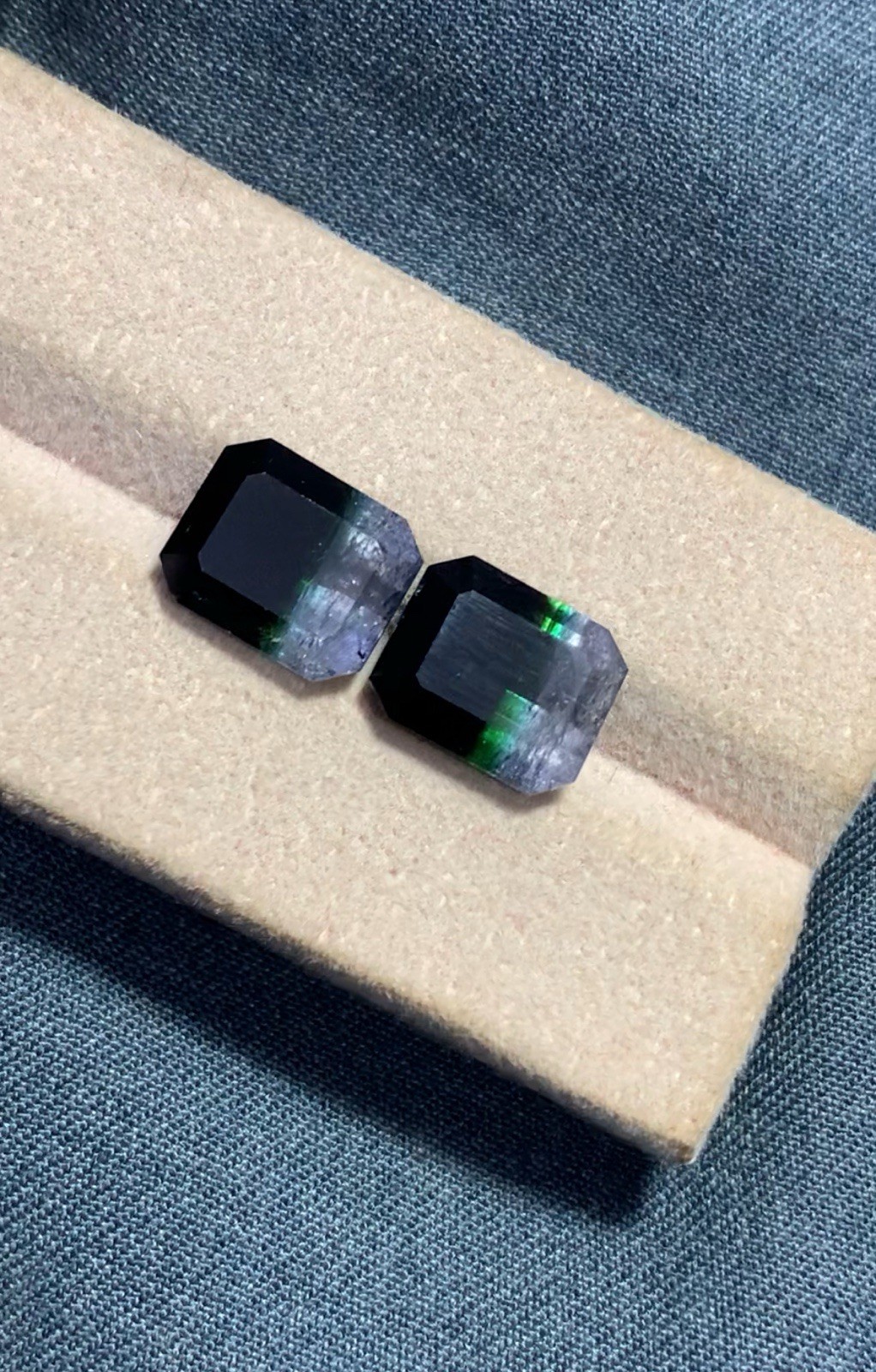 10.5ct natural silver green & black tri colors faceted tourmaline pair11.mm