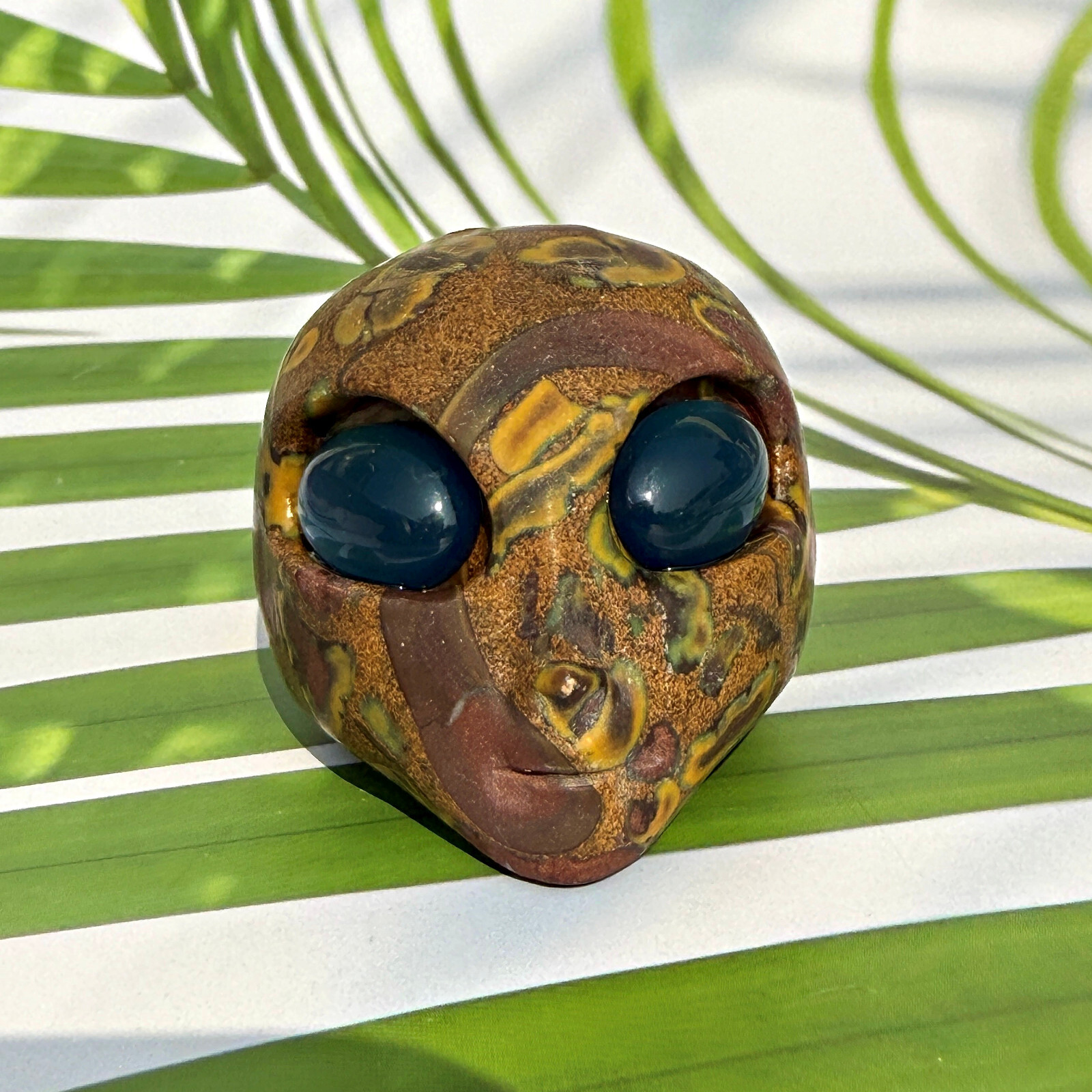 2″ Flower Jasper Alien Skull Crystal Carved Healing Gems Gothic Skull Figurine