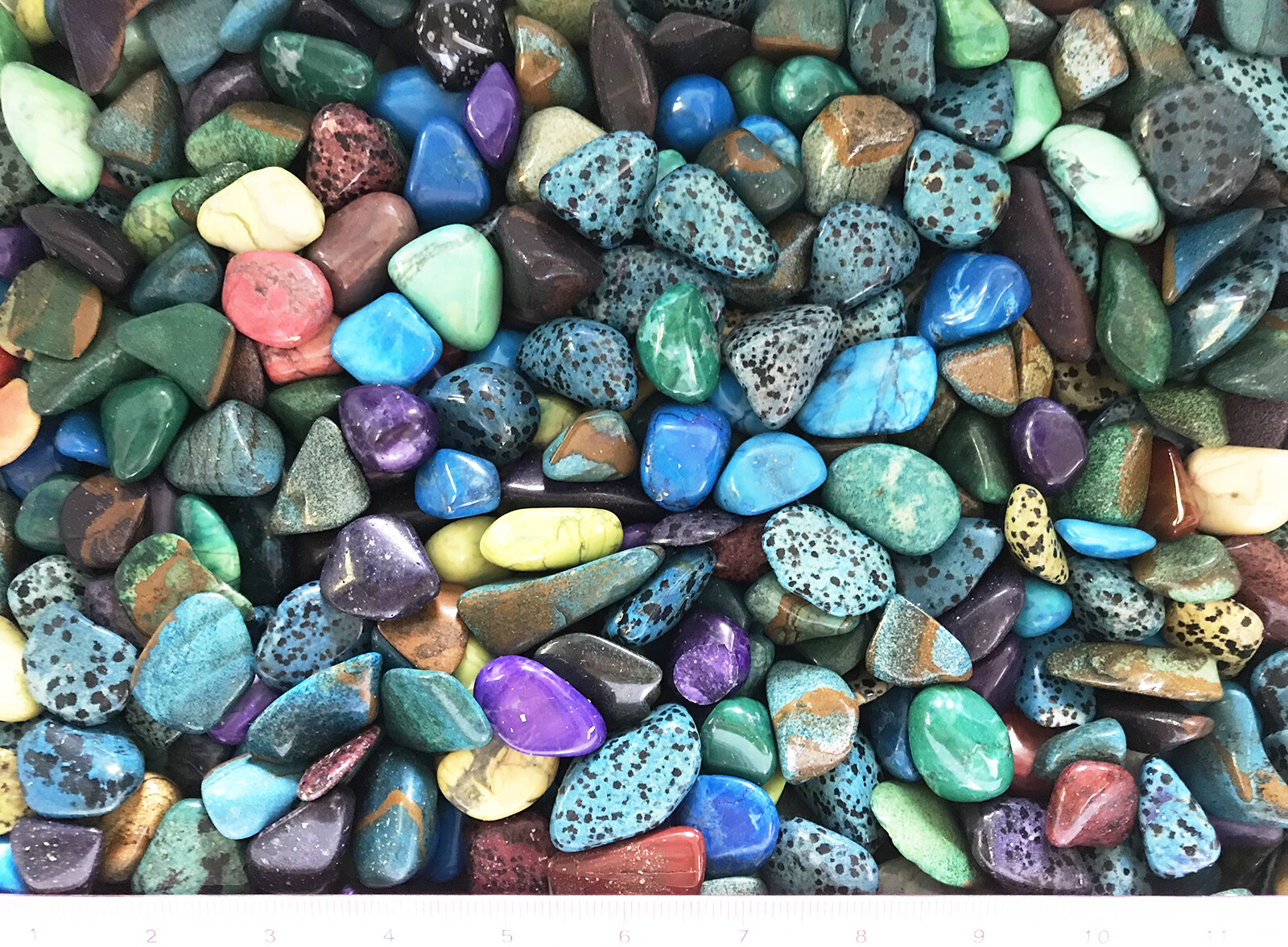 Gemstone Mix dyed Large (7/8″ to 1-1/4″) polished mixed gemstones. 1/2 lb.