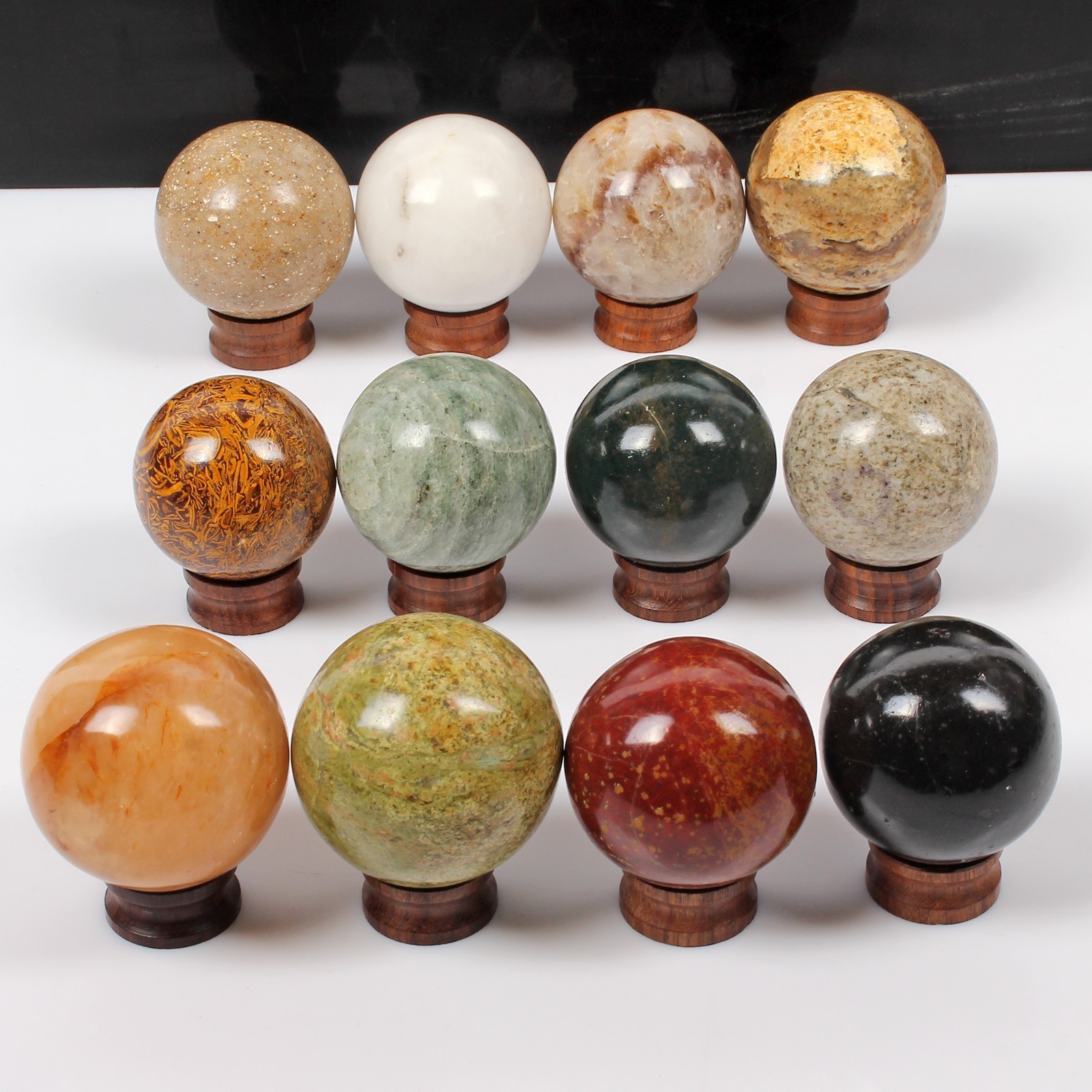 12 Pcs Natural Multi Gemstones Crystal Healing/Reiki Meditation Mineral Sphere