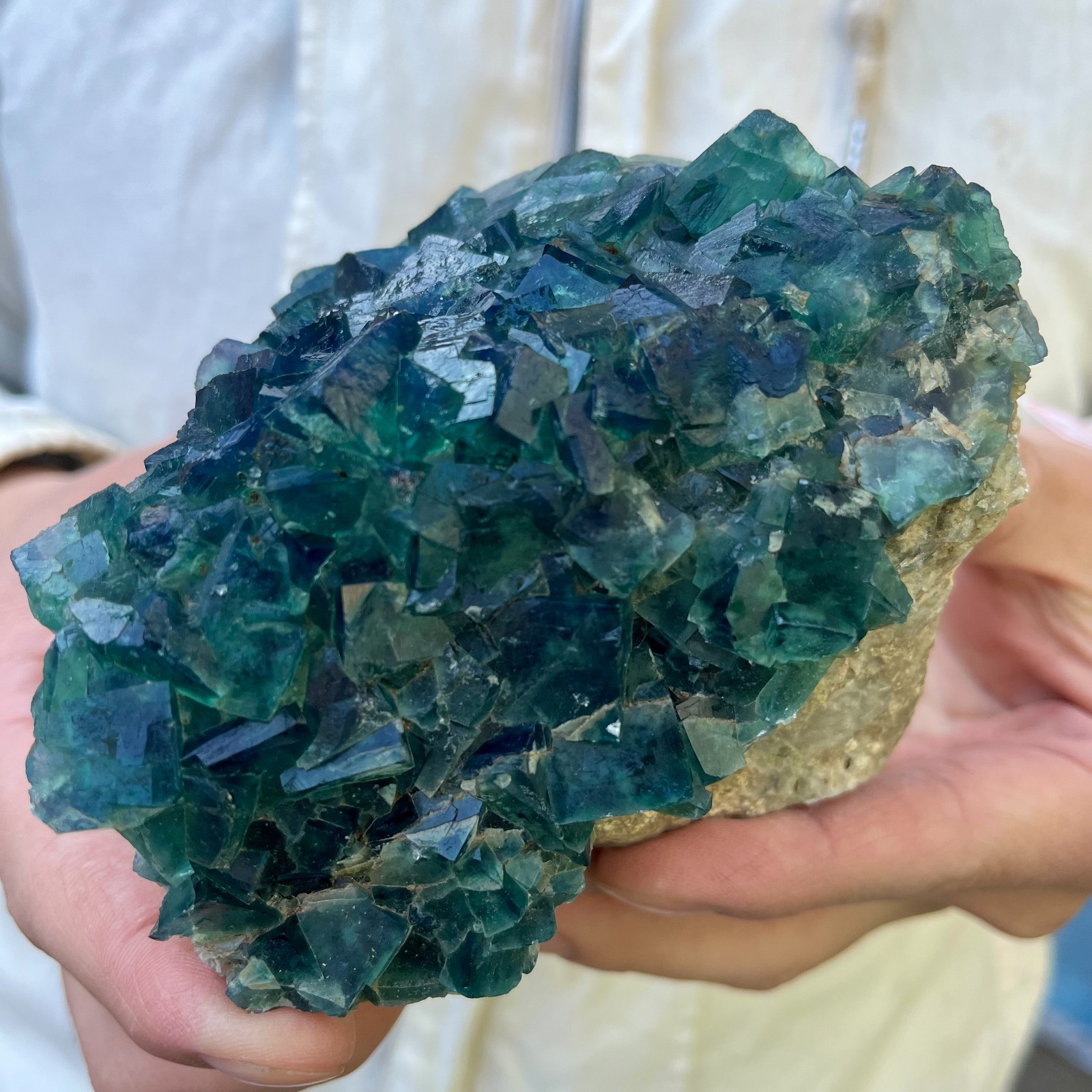 1.8LB Natural cubic green fluorite crystal cluster rough mineral specimen