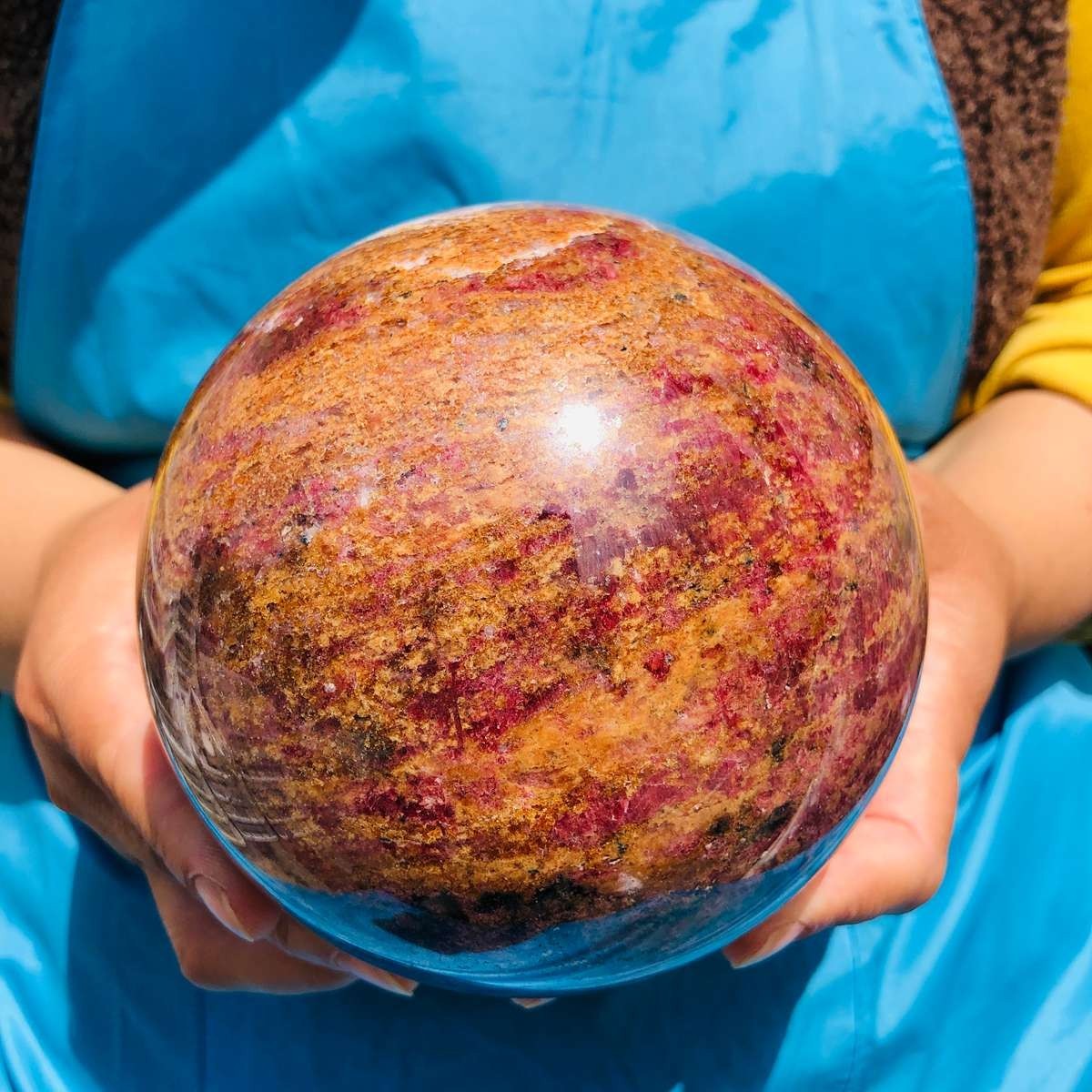 7.67LB Natural Rhodonite Crystal Sphere Pink Black Healing Gem Stone 4791