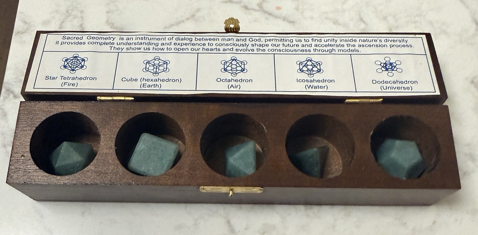 Sacred Geometry Crystal Platonic Solids With Wooden Display Box Made In Brazil