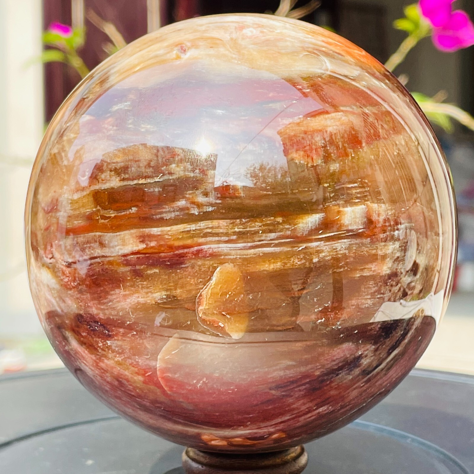 1196g Large Red Petrified Wood Crystal Ball Fossil Polished Sphere Specimen