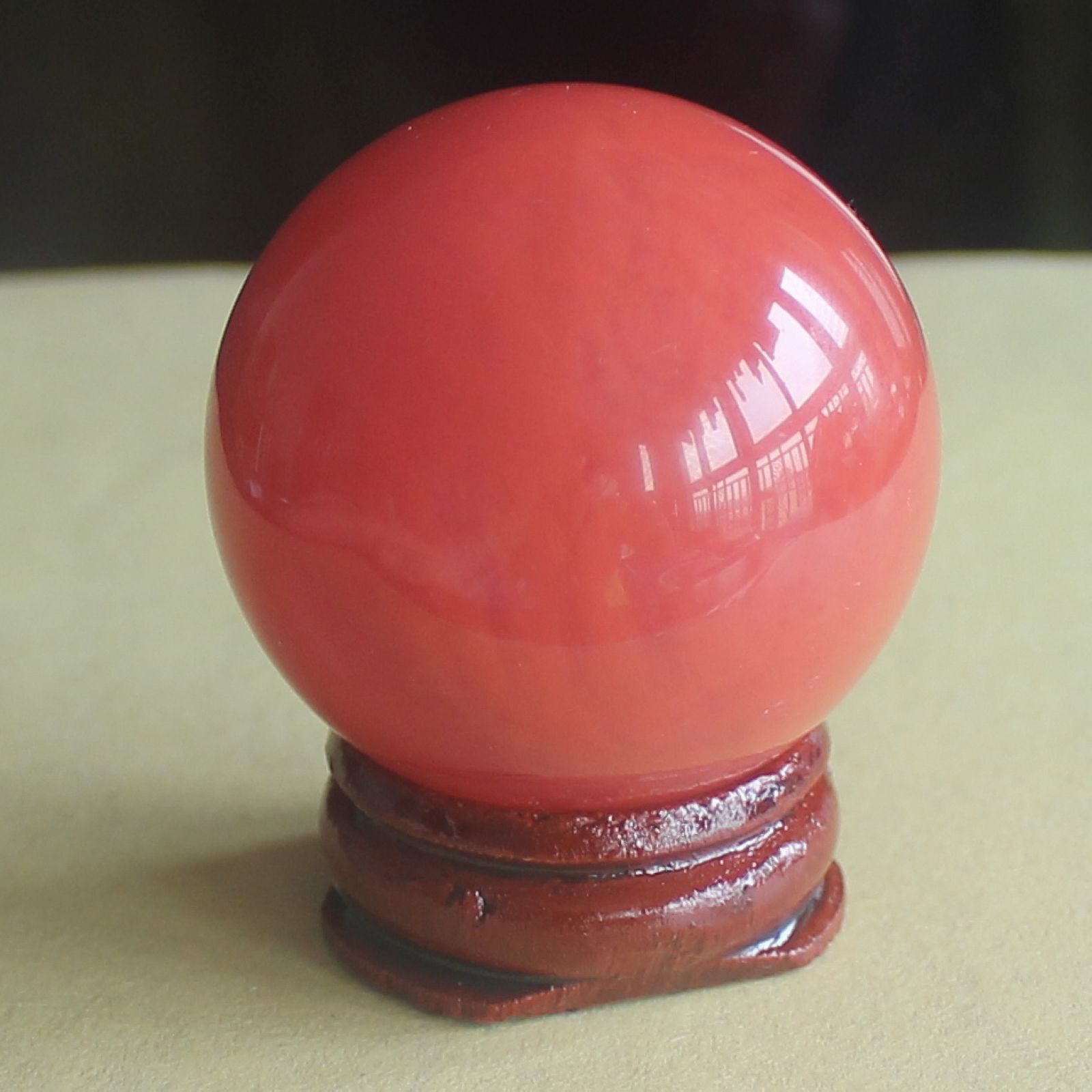 Red volcano cherry quartz sphere ball with wood stand healing Reiki craft