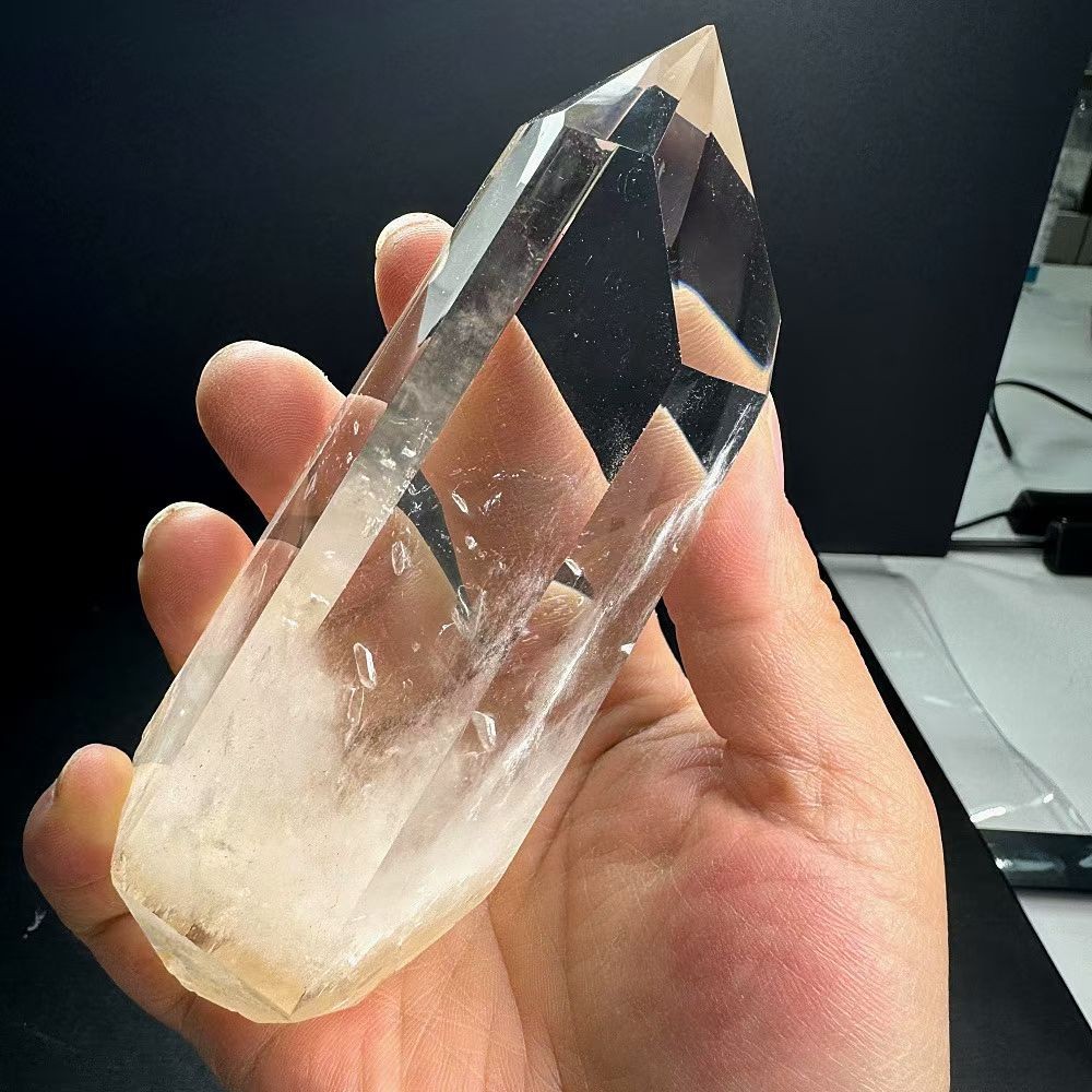 600g Natural White crystal Quartz Obelisk Energy Tower Point Reiki Decor+Stand