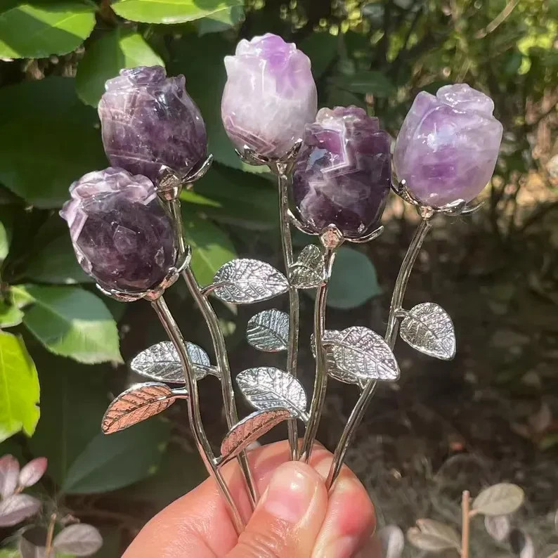 Natural Hand Carved Dreamy Purple Quartz Crystal,Rose flower Home Decor Gift 1pc