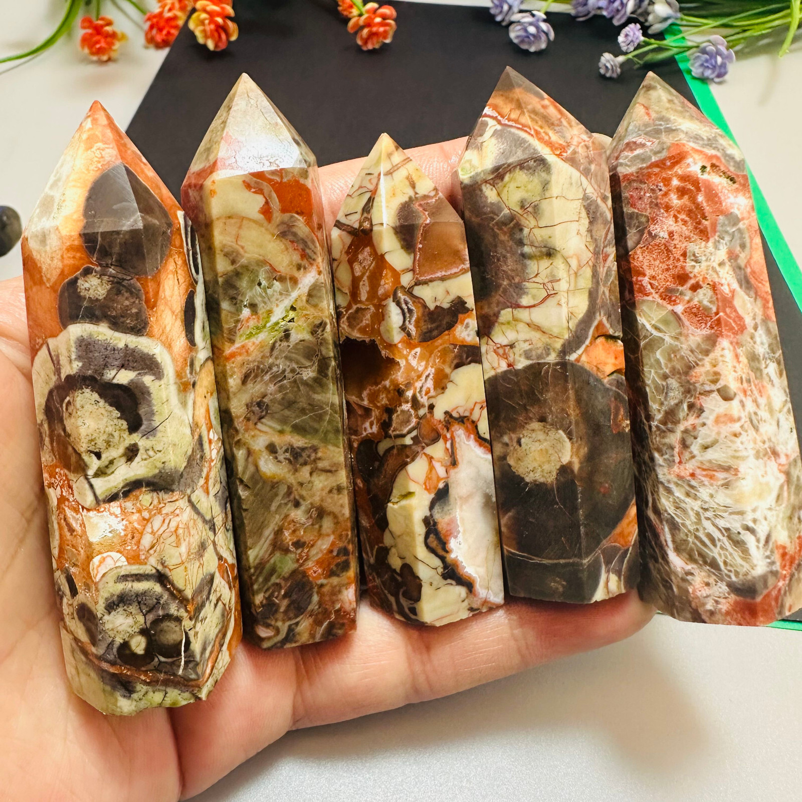 Natural Money Agate Obelisk Quartz Crystal Wand Tower Point Reiki Healing 1PC