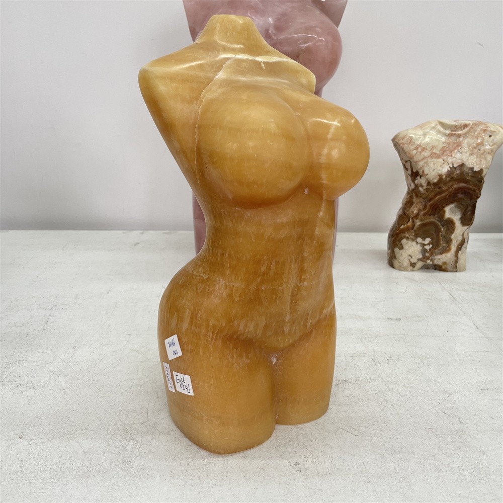 15.6LB 12.2″Natural Yellow Calcite Lady Body Statue Carved Crystal Home Decor