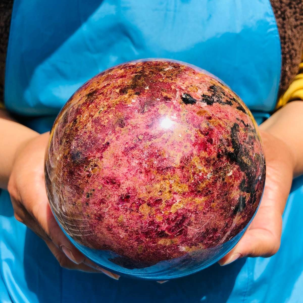 7.67LB Natural Rhodonite Crystal Sphere Pink Black Healing Gem Stone 4791