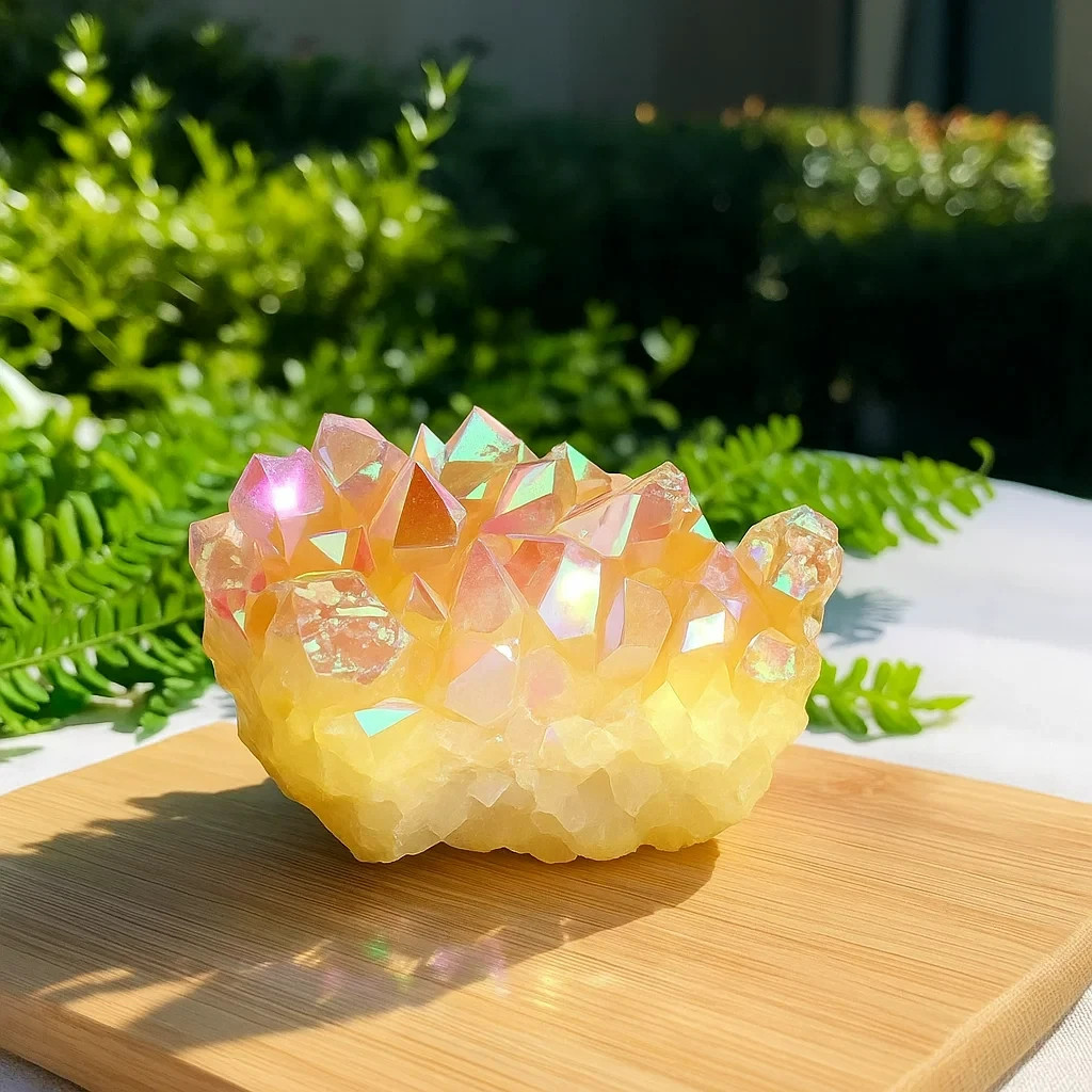 Natural Yellow Citrine Titanium Cluster Healing Crystal Mineral Specimen Decor